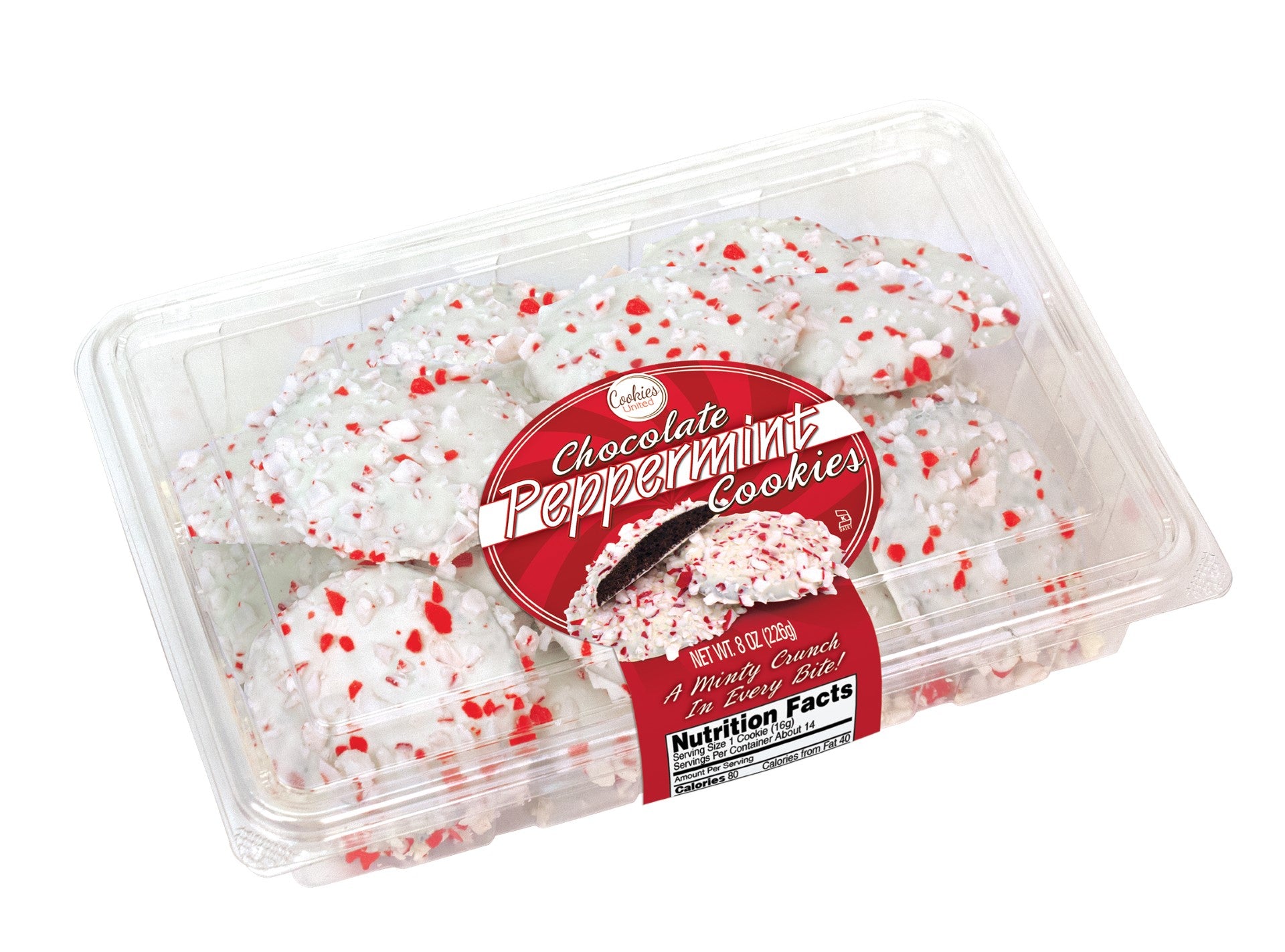 Cookies United Chocolate Peppermint Clam Shell 8 Ounce Size - 16 Per Case.