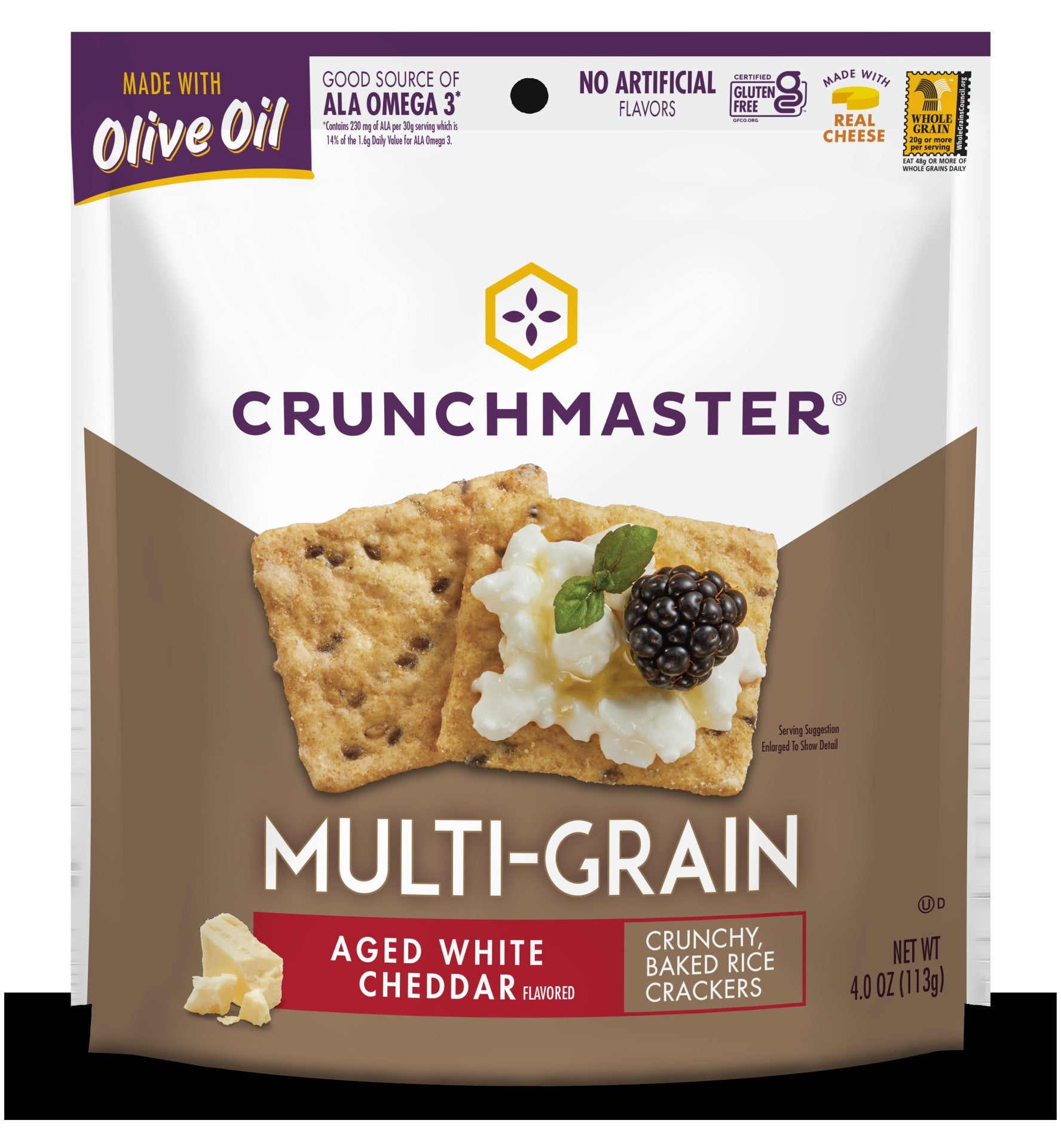 Crunchmaster Multi Grain Crackers White Cheddar 4 Ounce Size - 12 Per Case.