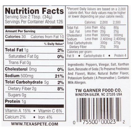 Texas Pete Sauce Hot Wing 1 Gallon - 4 Per Case.