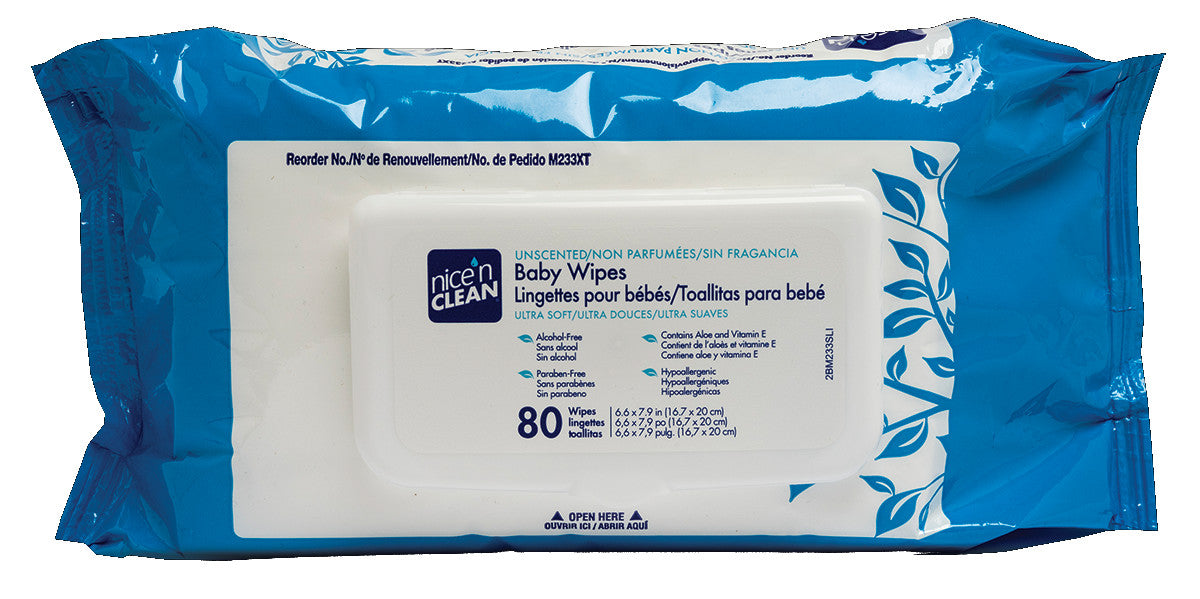 Nice 'n Clean Baby Wipes Unscented Solo Pack 80 Count Packs - 12 Per Case.
