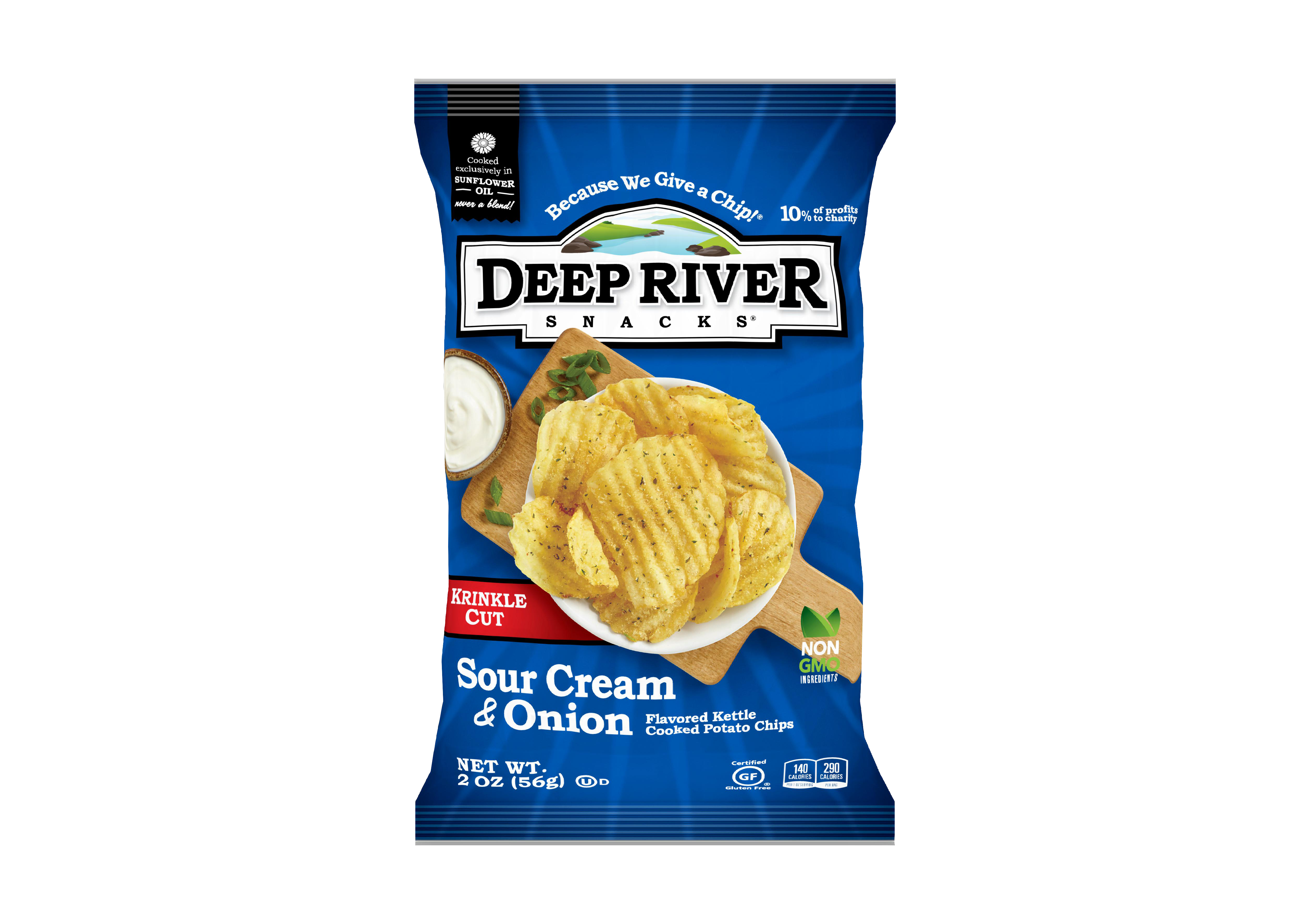 Deep River Snacks Kettle Potato Chip Sour Cream & Onion Krinkle Cut 2 Ounce Size - 24 Per Case.
