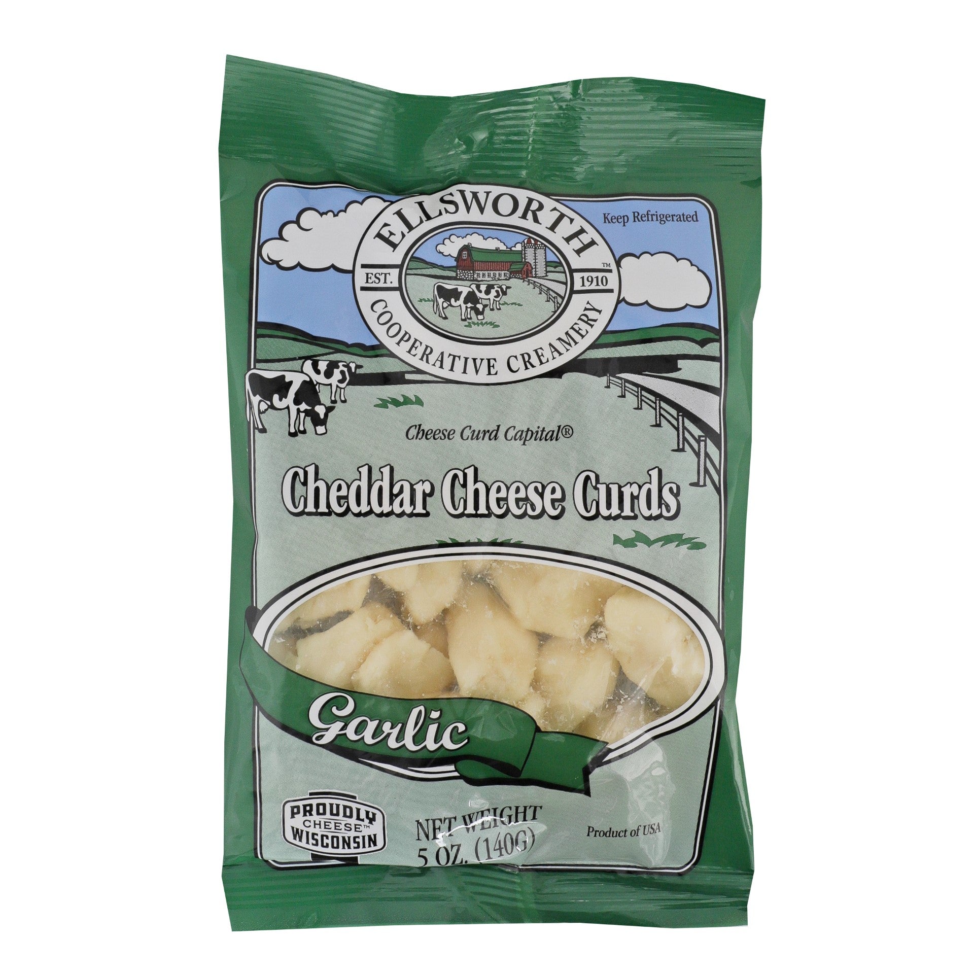 Ellsworth Natural White Cheddar Cheese Curdsgarlic 5 Ounce Size - 12 Per Case.