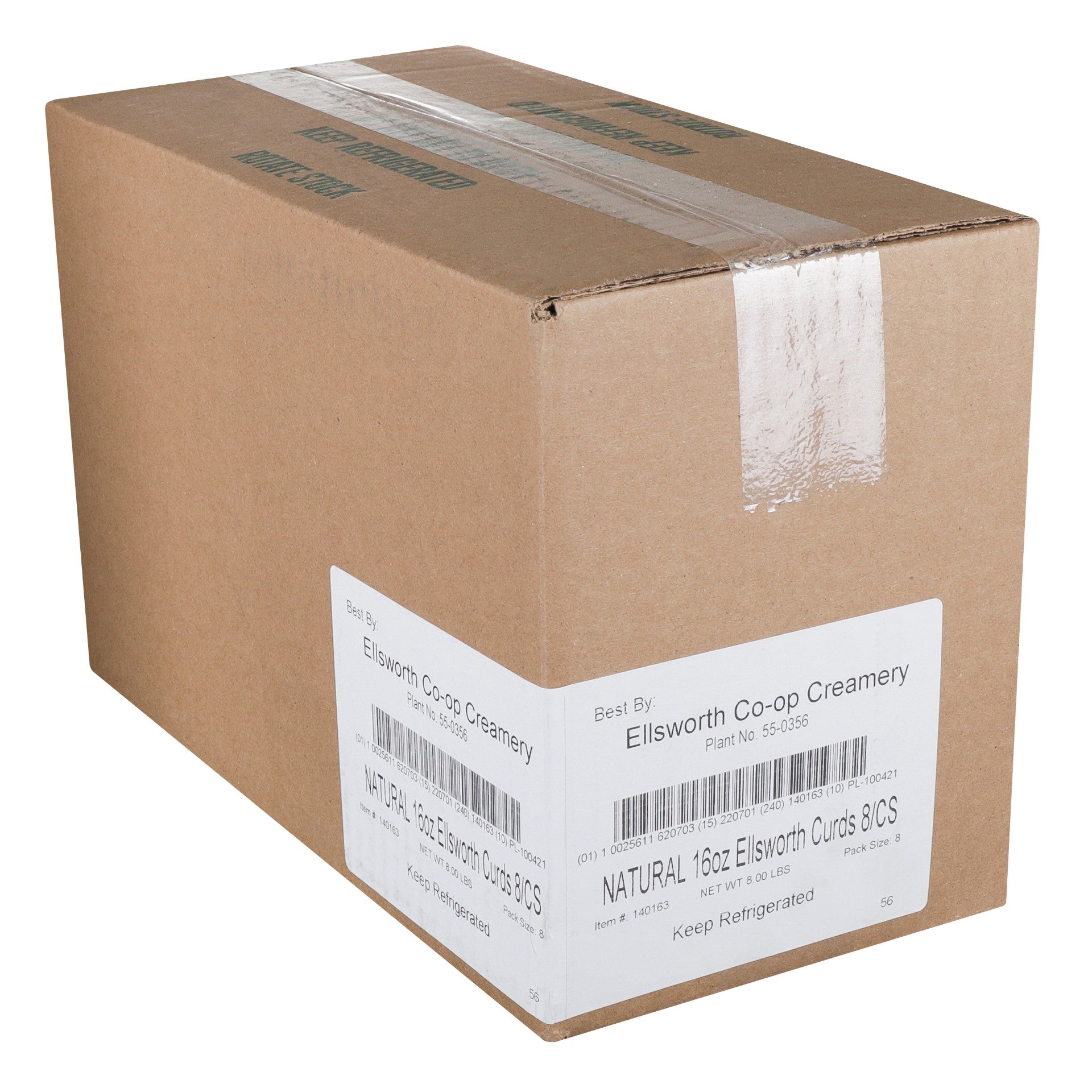 Ellsworth White Cheddar Cheese Curd 16 Ounce Size - 8 Per Case.