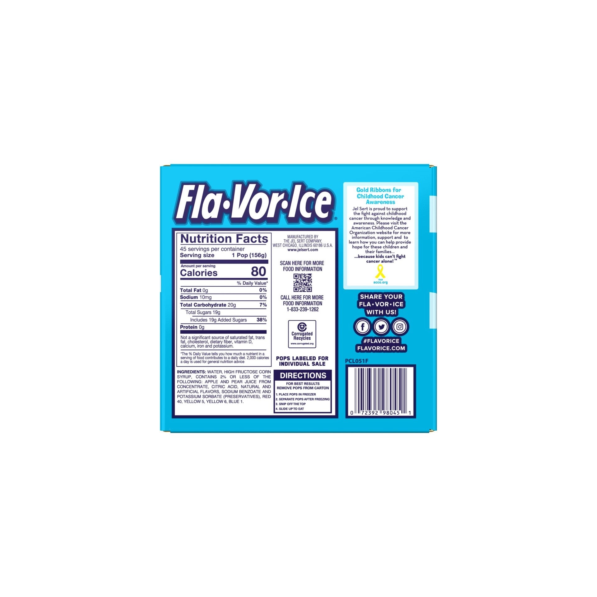 Flavor Ice Freezer Bar 5.5 Ounce Size - 45 Per Case.