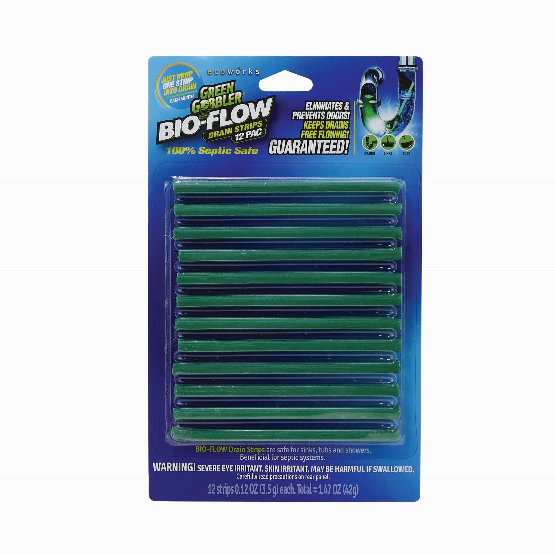 Green Gobbler Drain Strips Bio Flow 12 Count Packs - 12 Per Case.