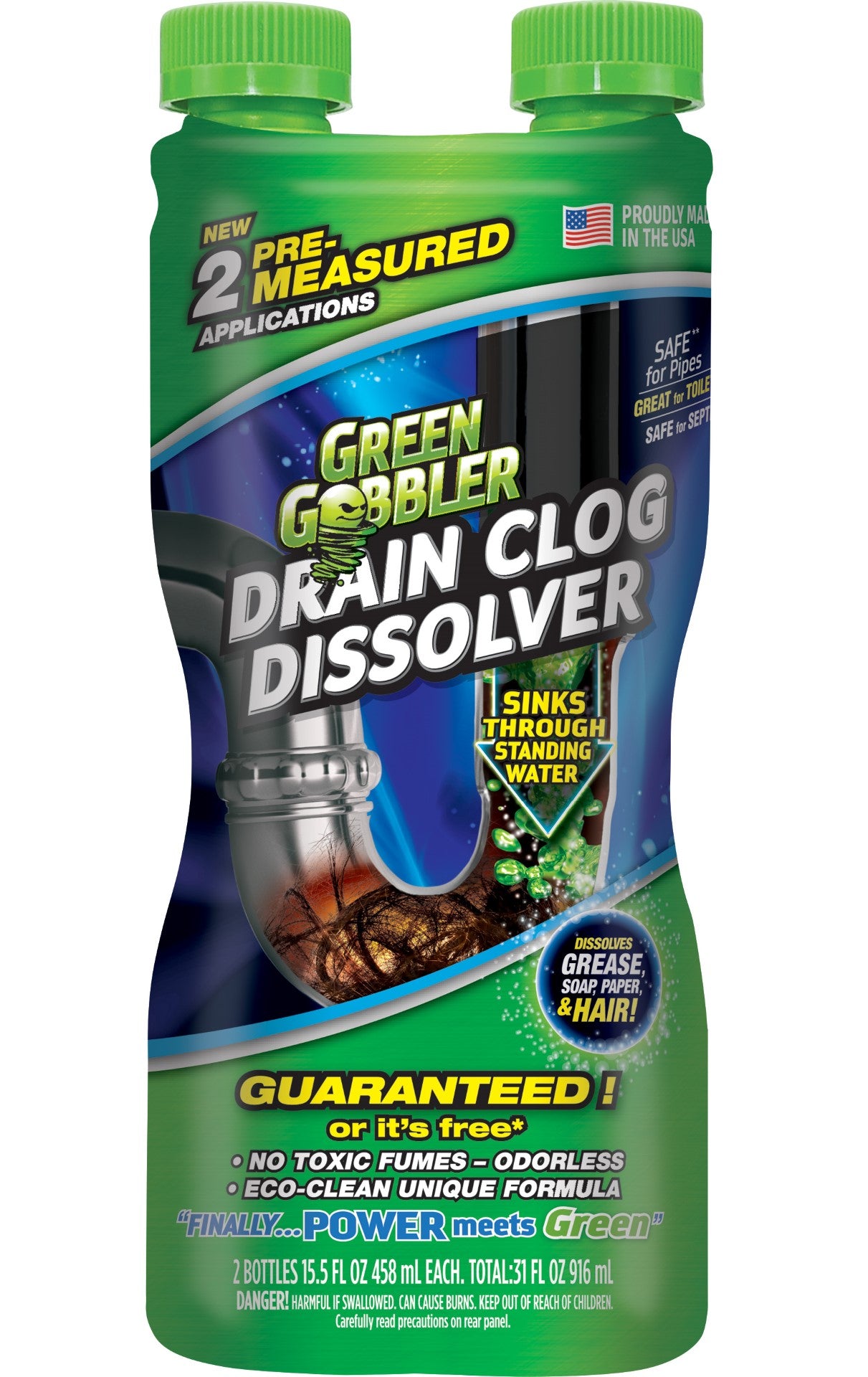 Green Gobbler Liquid Hair and Grease Clog Remover - 2 Pack & 5