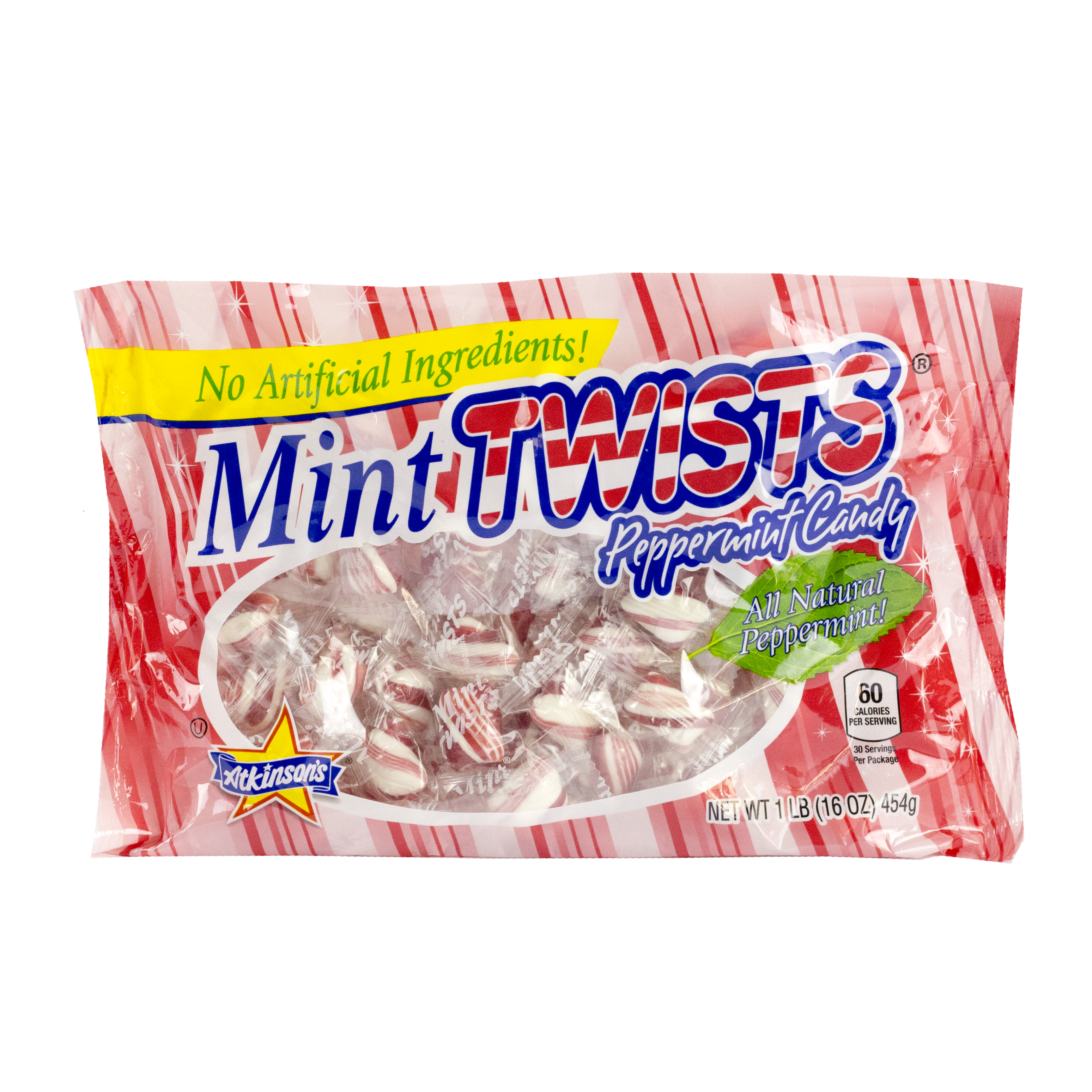 Red & White Mint Twists Natural 1 Pound Each - 24 Per Case.