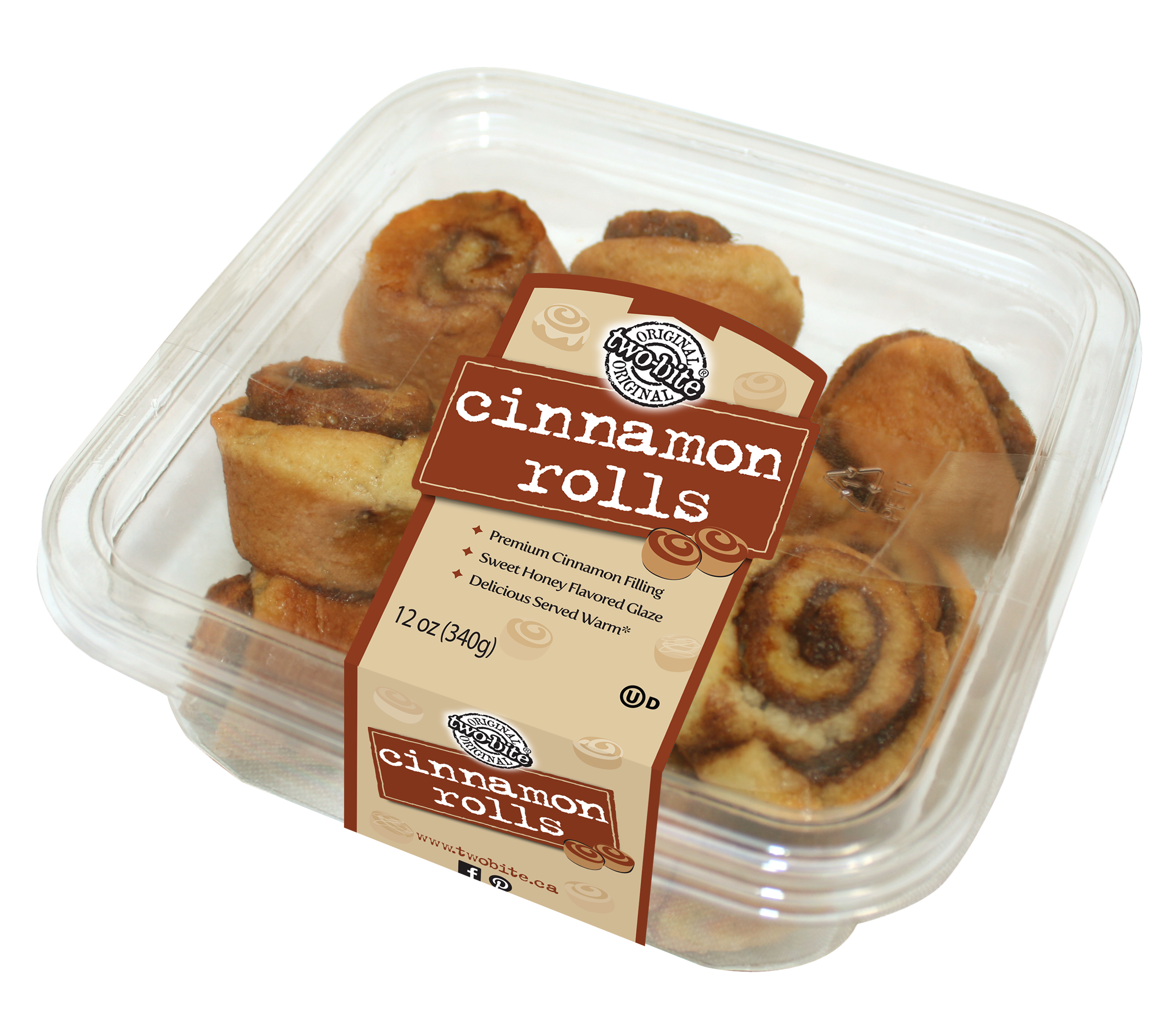 Two Bite Cinnamon Rolls Square Tub 12 Ounce Size - 24 Per Case.