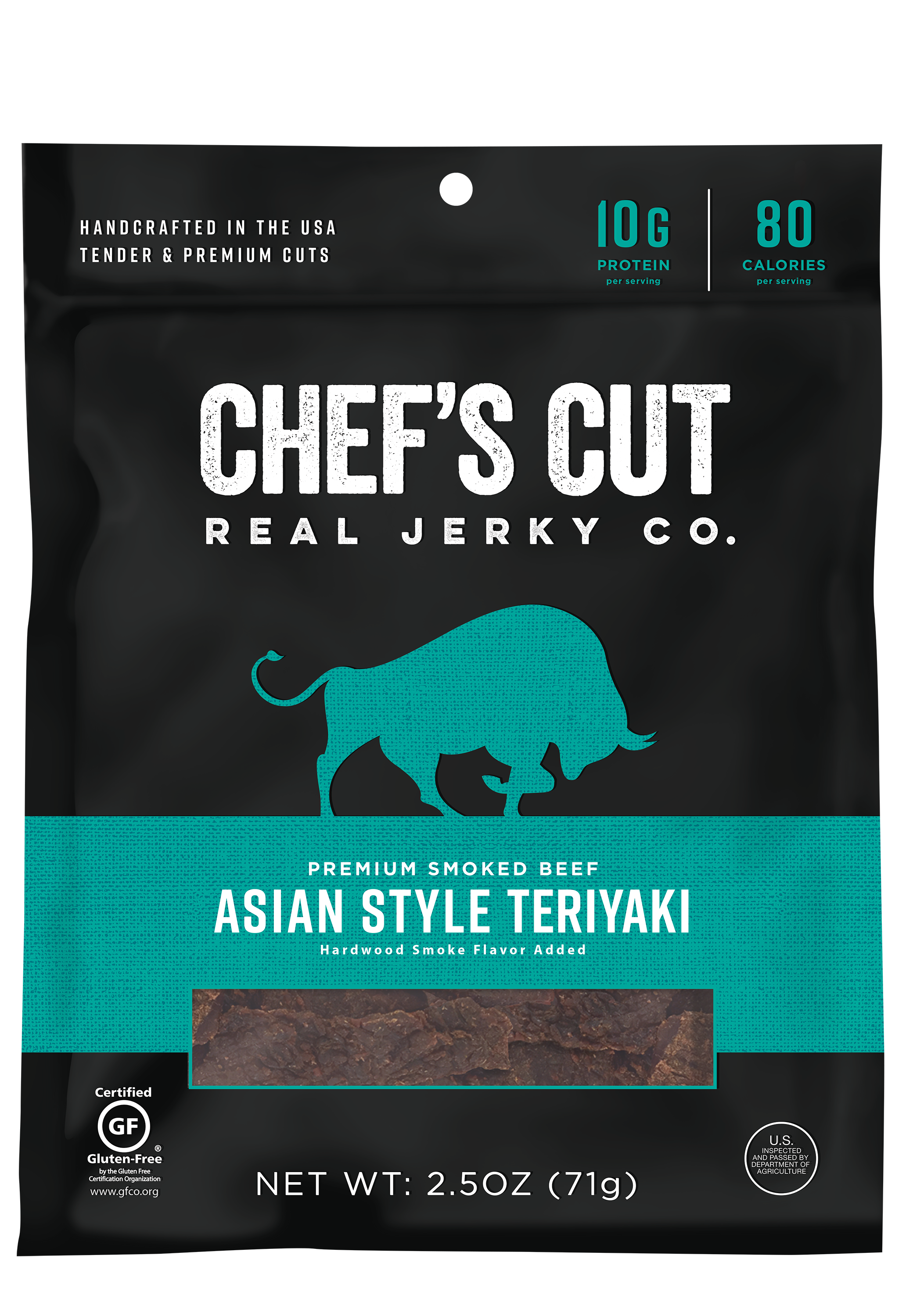 Chef's Cut Real Jerky Co Smoked Beef Teriyaki Asian 2.5 Ounce Size - 8 Per Case.