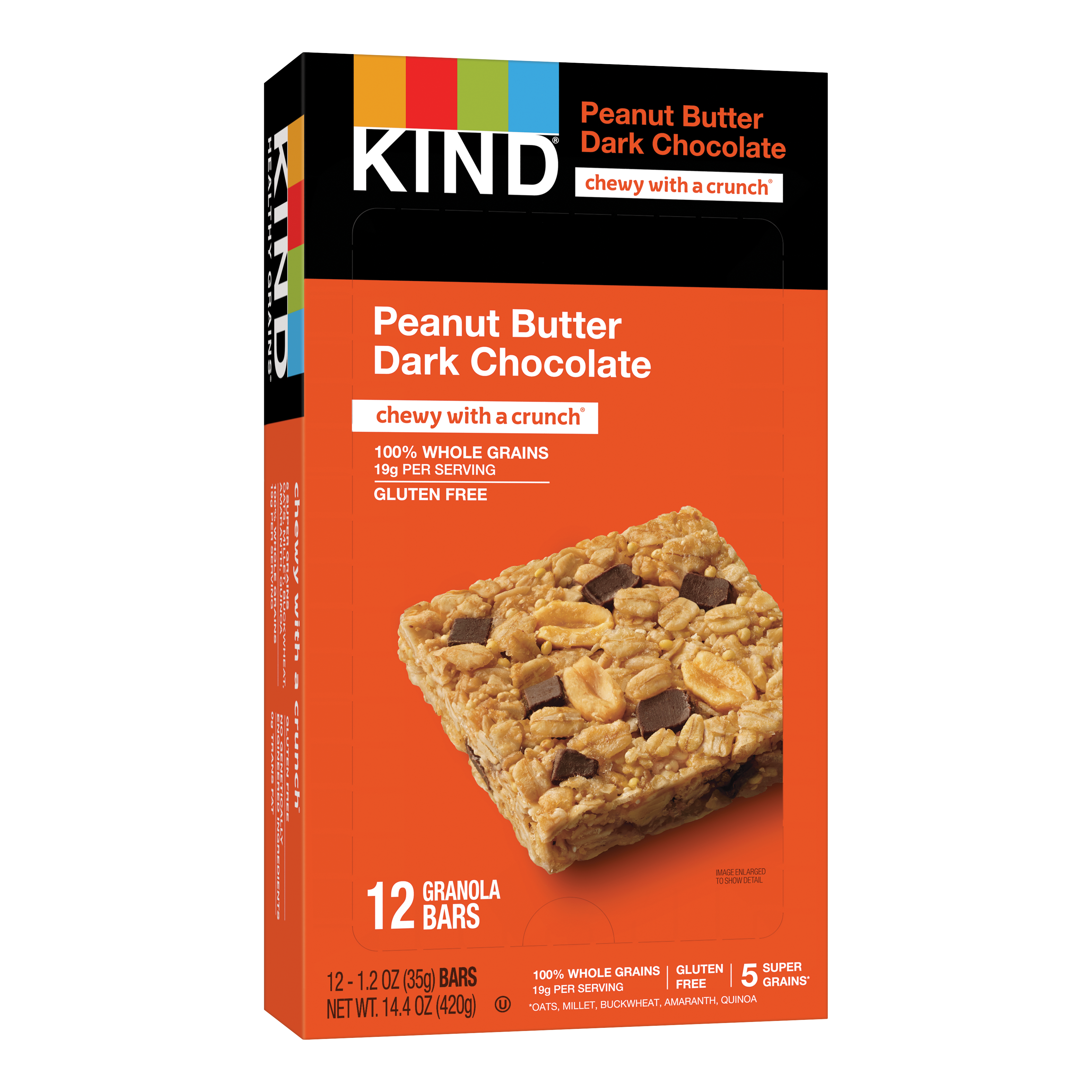 Kind Healthy Snacks Peanut Butter Dark Chocolate Healthy Grains Bar 1.2 Ounce Size - 72 Per Case.