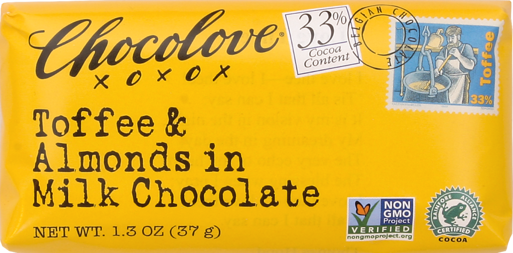 Toffee & Almonds In Milk Chocolate (Master Case) 1.3 Ounce Size - 144 Per Case.