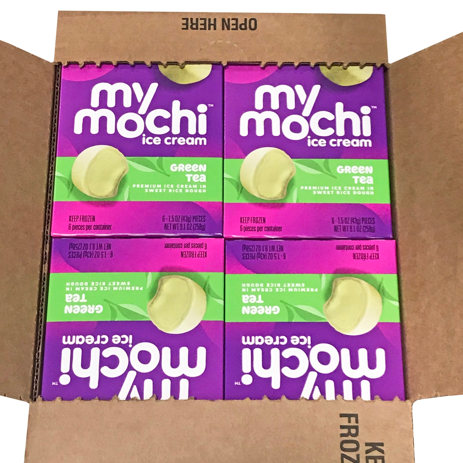 Mymochi Green Tea Mochi Ice Cream 6 Count Packs - 12 Per Case.