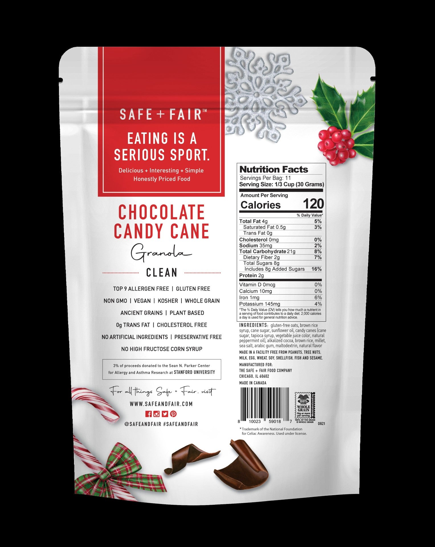 Safe Fair Chocolate Candy Cane Granola12 Ounce Size - 6 Per Case.