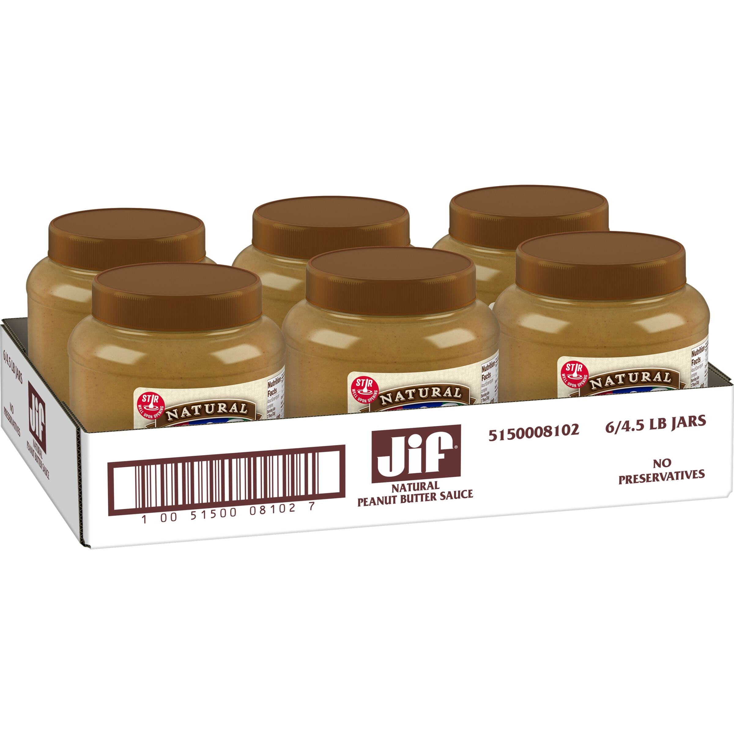 Jif Pounds Natural Peanut Butter Sauce 4.5 Pound Each - 6 Per Case.