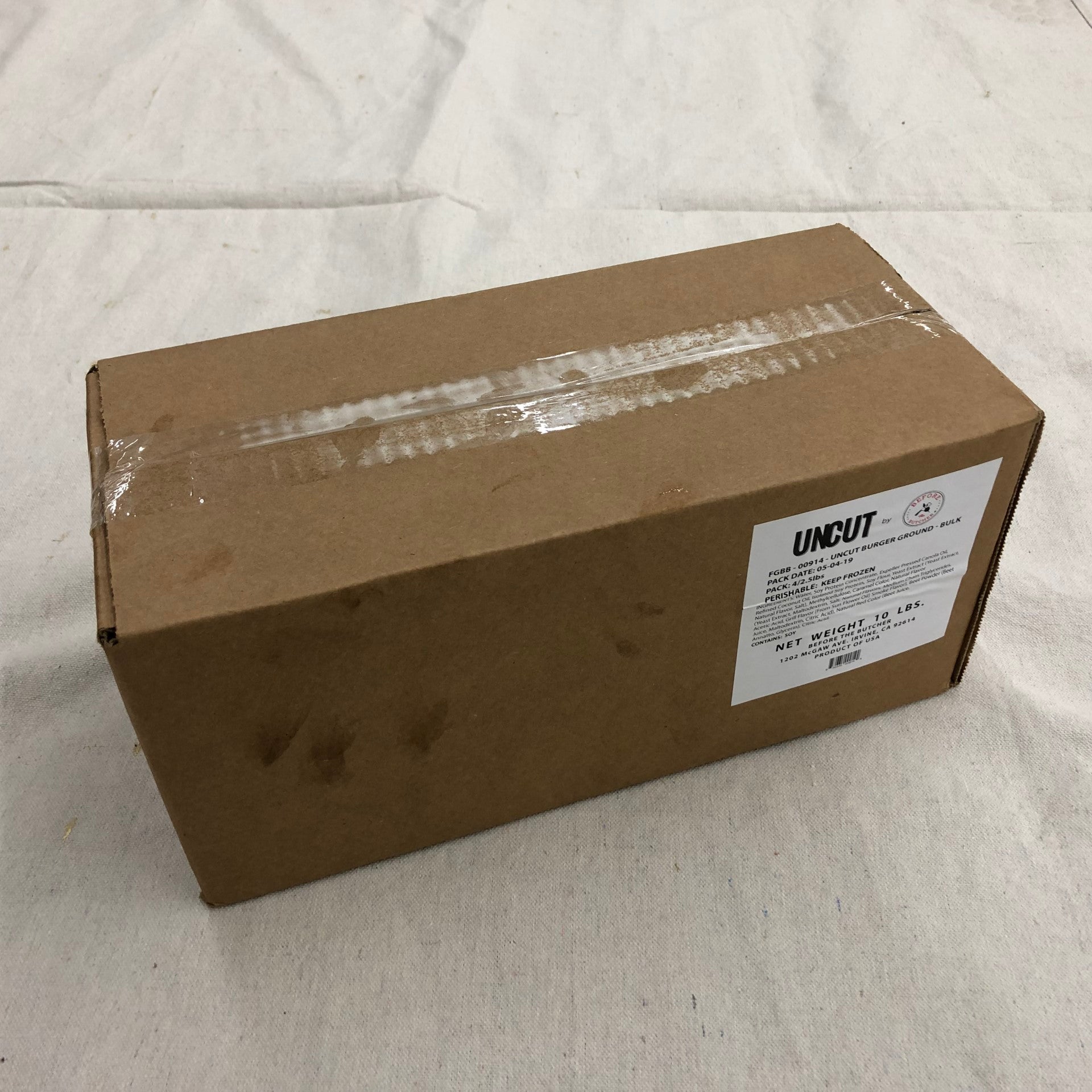 Uncut Plant Based Burger Bulk Ground Uncooked 2.5 Pound Each - 4 Per Case.