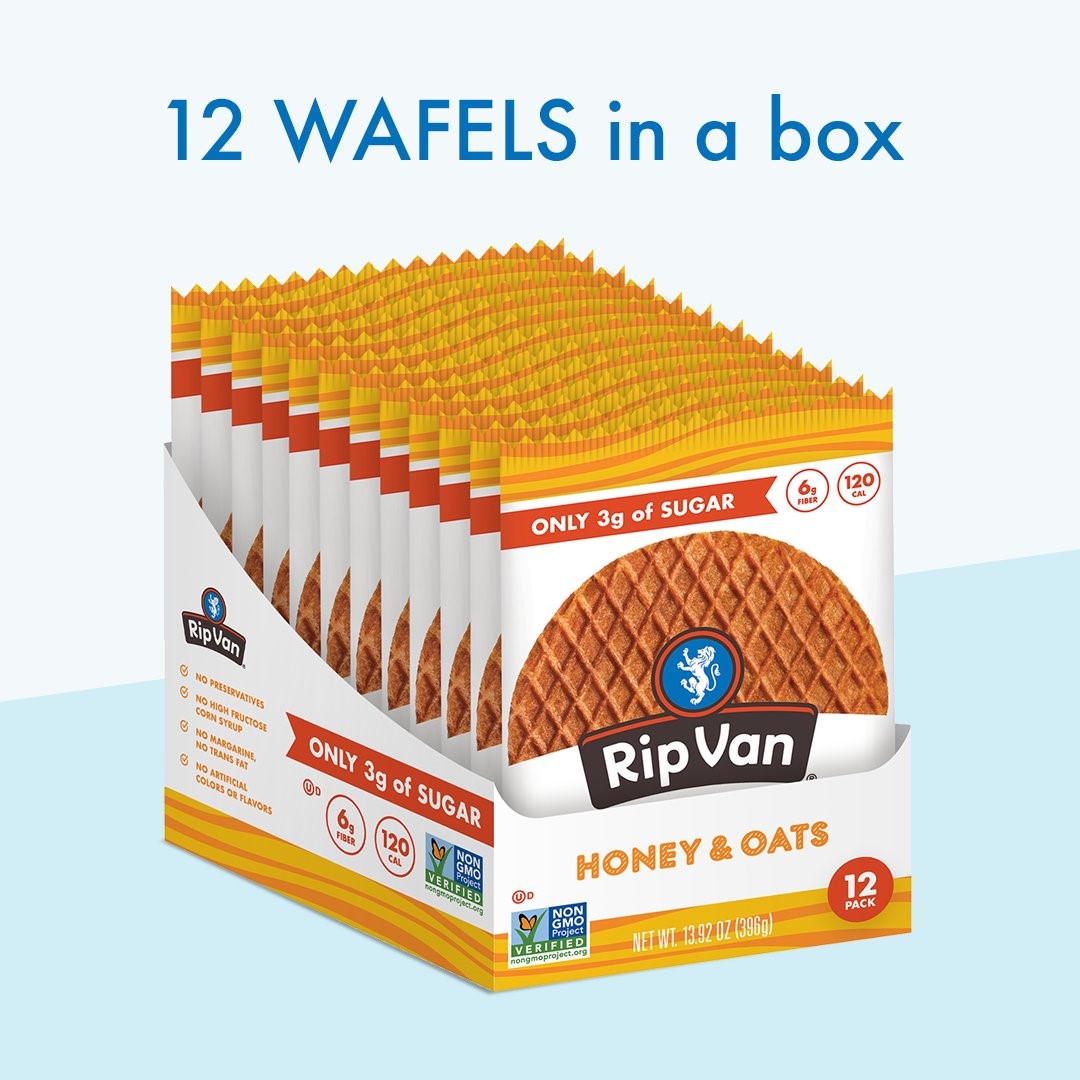 Rip Van Wafels Low Sugar Honey And Oat Singles 1.16 Ounce Size - 48 Per Case.