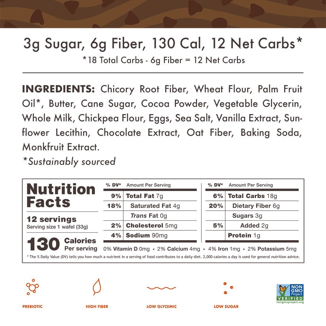 Rip Van Wafels Low Sugar Chocolate Brownie Singles 1.16 Ounce Size - 48 Per Case.