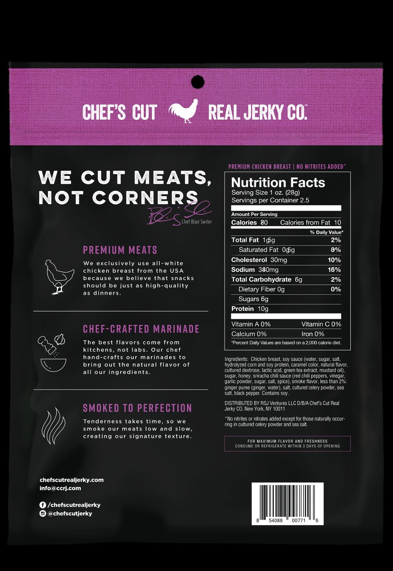Chef's Cut Real Jerky Co Smoked Chicken Breast Korean Style 2.5 Ounce Size - 8 Per Case.