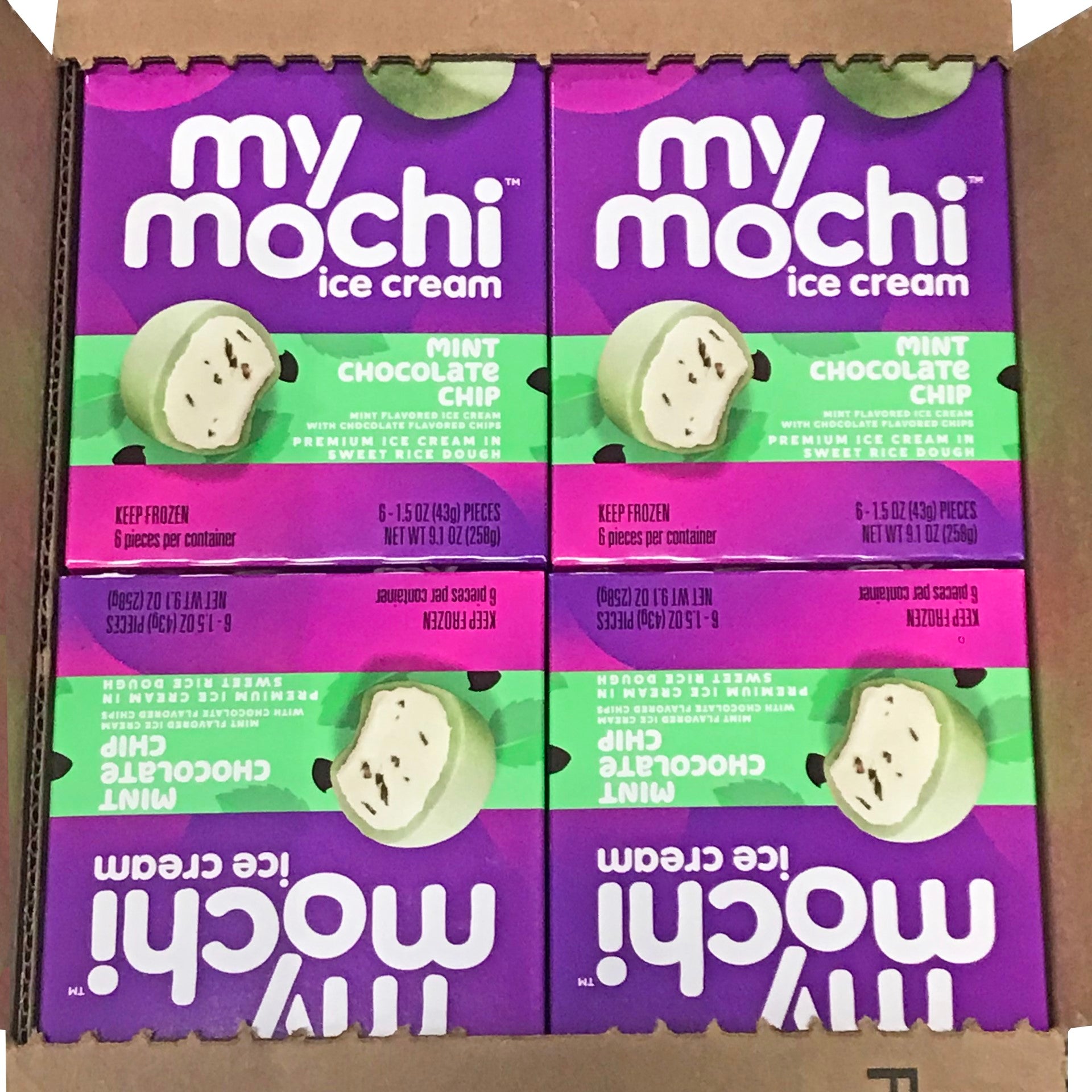 Mymochi Mint Chip Mochi Ice Cream 6 Count Packs - 12 Per Case.