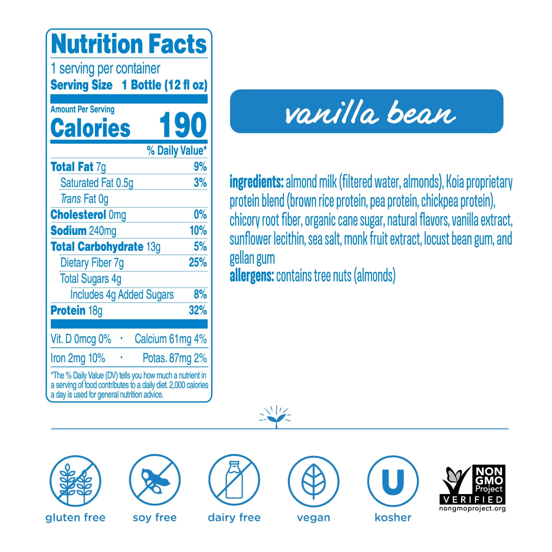 Koia Vanilla Bean Protein Drink 1 Each - 6 Per Case.