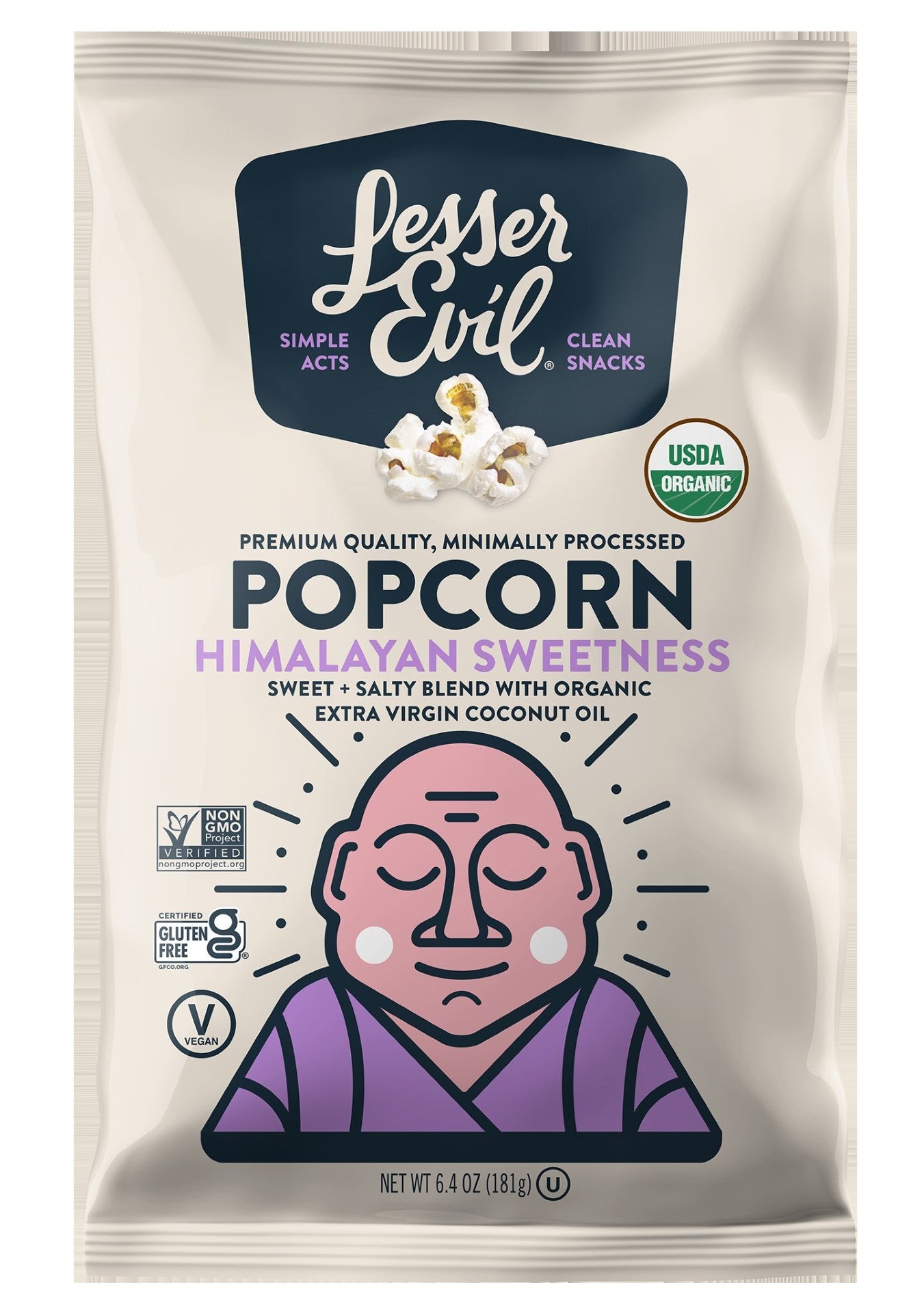 Lesserevil Organic Popcorn Himalayan Sweet 6.4 Ounce Size - 12 Per Case.