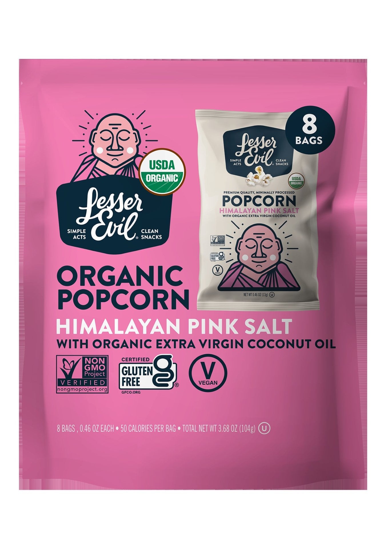 Lesserevil Himalayan Pink Organic Popcorn 0.46 Ounce Size - 12 Per Case.