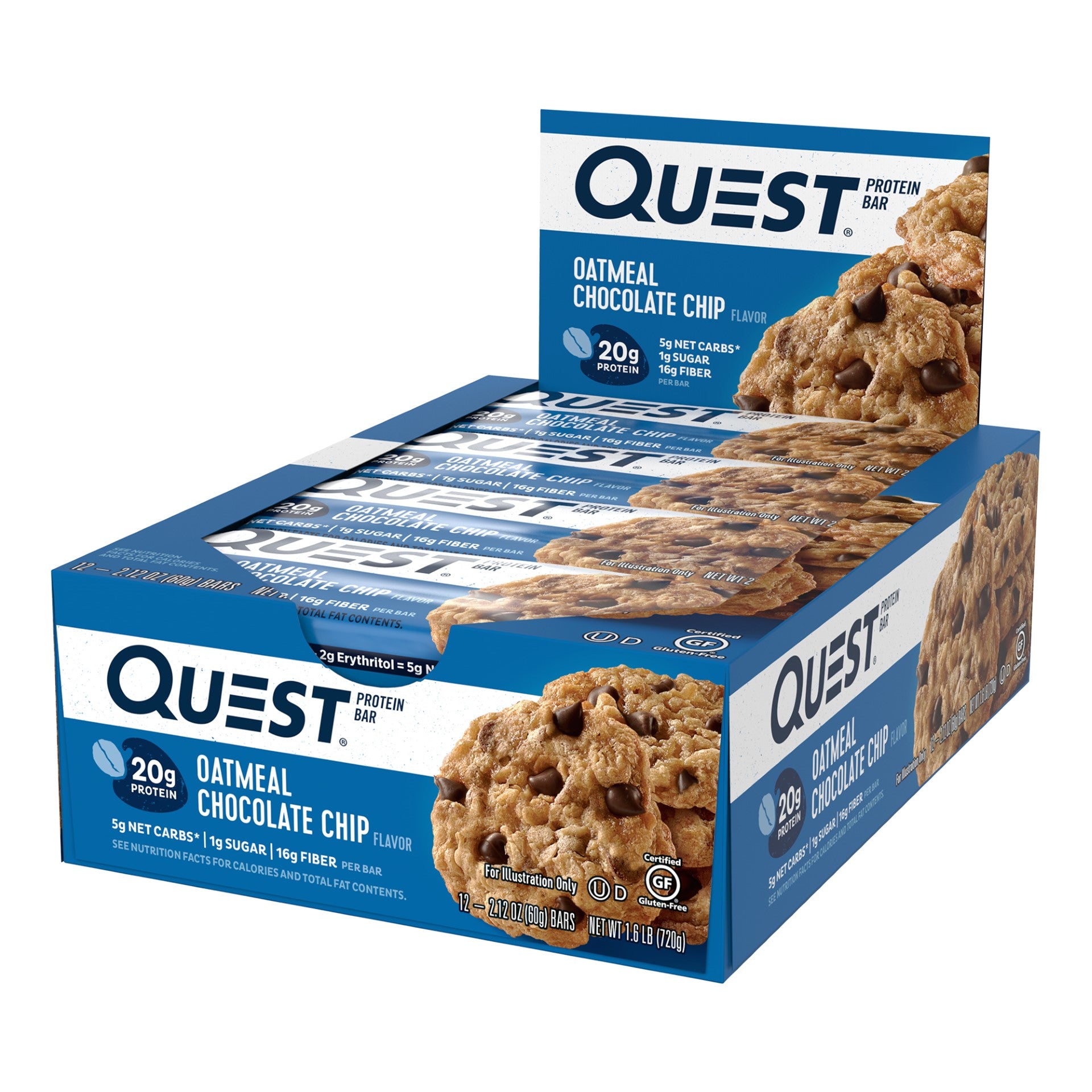 Quest Bar Oatmeal Chocolate Chip 2.12 Ounce Size - 144 Per Case.