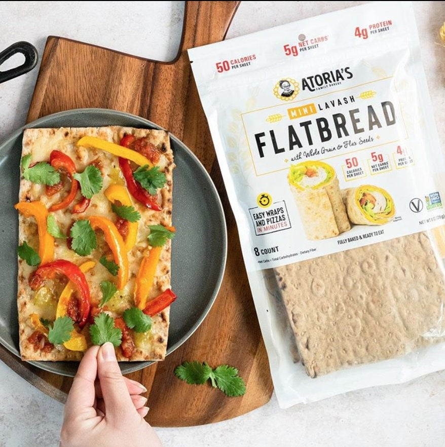 Atoria's Family Mini Whole Grain & Flax Lavash 8 Ounce Size - 8 Per Case.