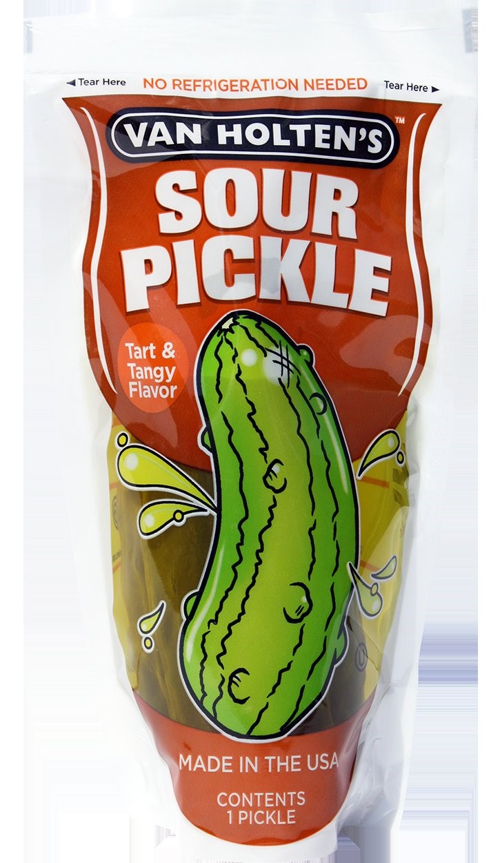 Van Holten's Jumbo Sour Pickle Individually Packed In A Pouch 1 Each - 12 Per Case.
