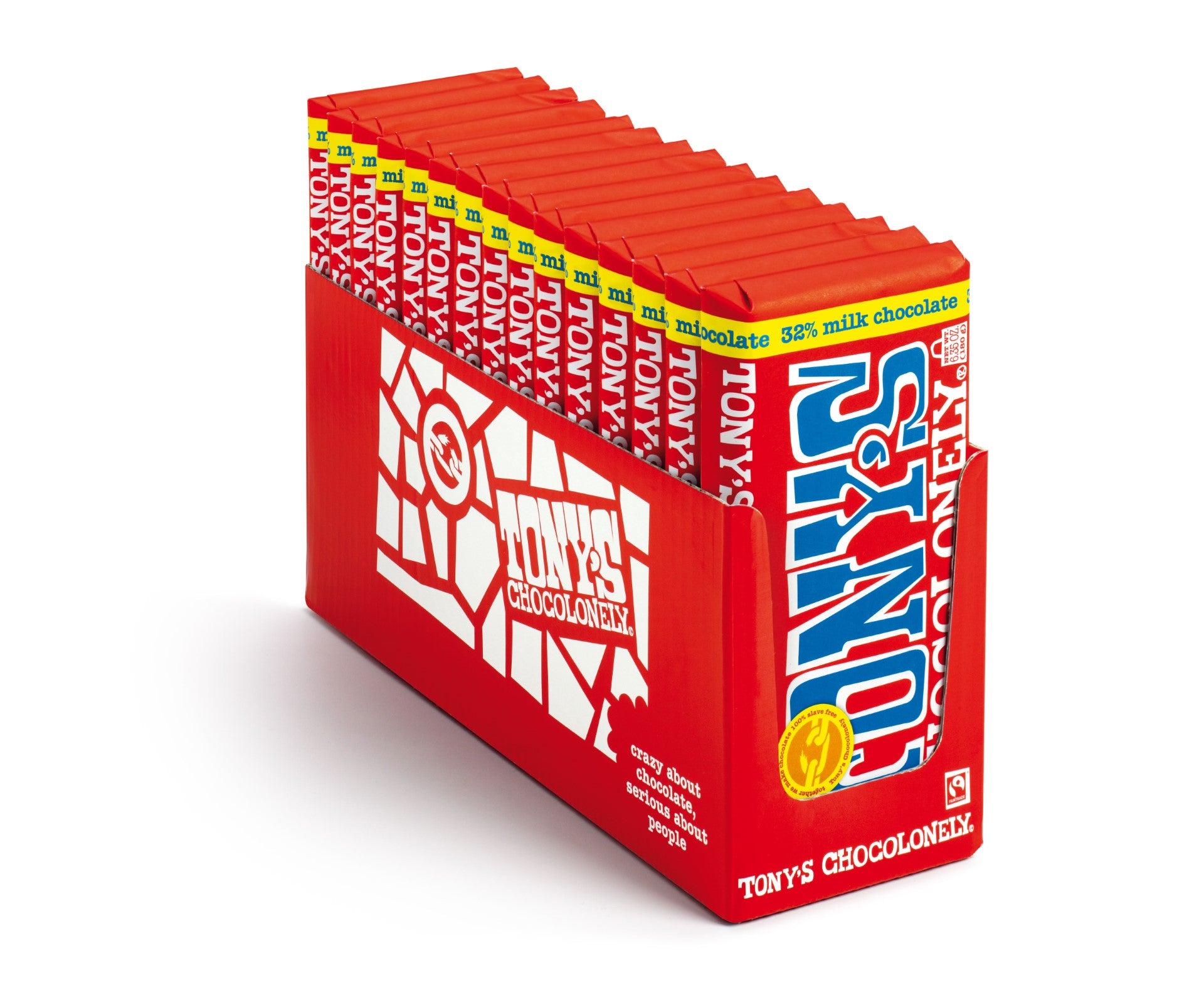 Tony's Chocolonely Milk Chocolate Bar 6.36 Ounce Packs - 15 Packs Per Case.
