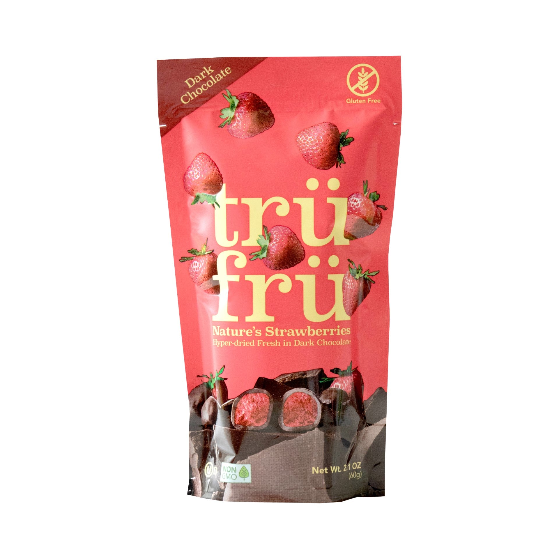 Tru Fru Hyper Dried Grab & Go Hyper Dried Real Strawberries In Dark Chocolate Ounc 2.1 Ounce Size - 12 Per Case.