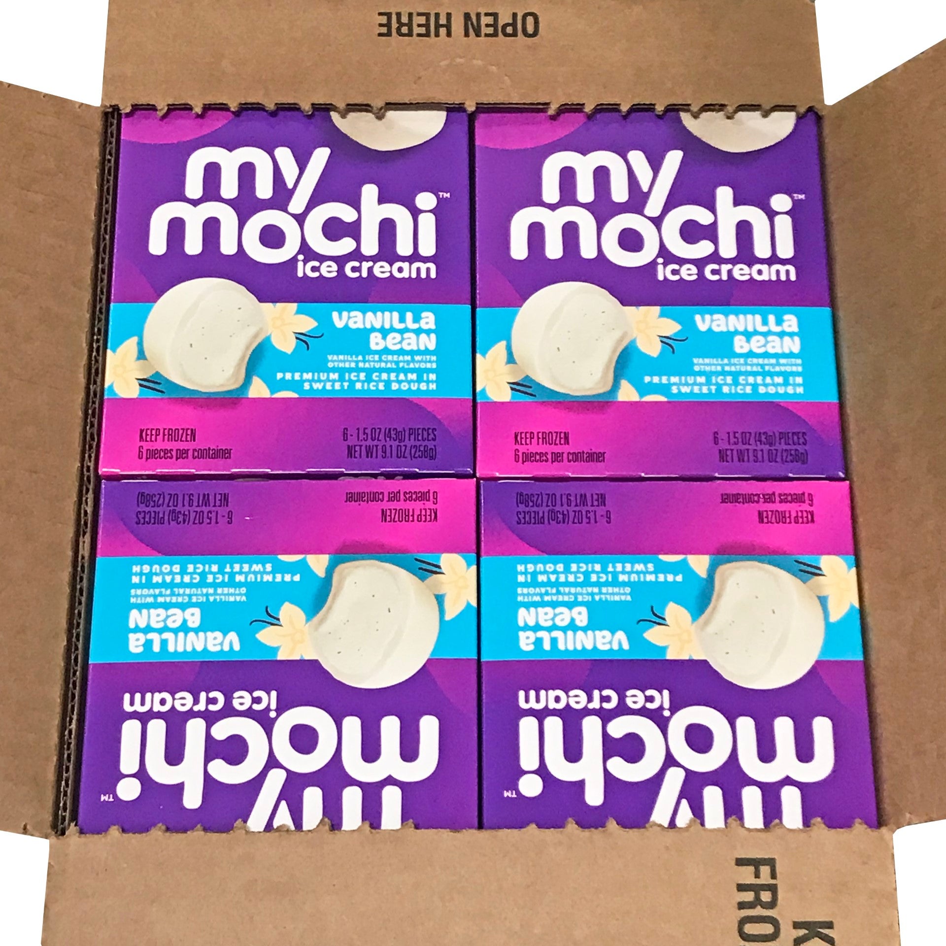 Mymochi Vanilla Bean Mochi Ice Cream 6 Count Packs - 12 Per Case.