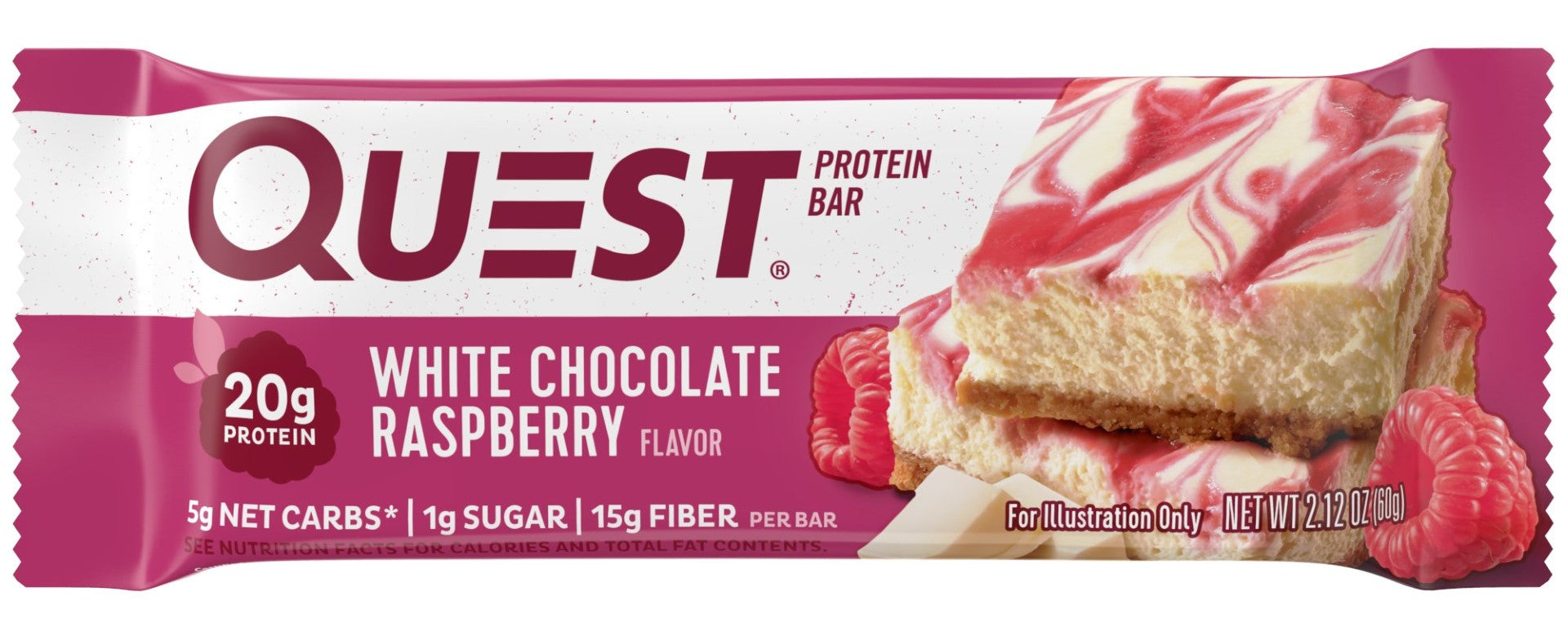 Quest Bar White Chocolate Raspberry 2.12 Ounce Size - 144 Per Case.