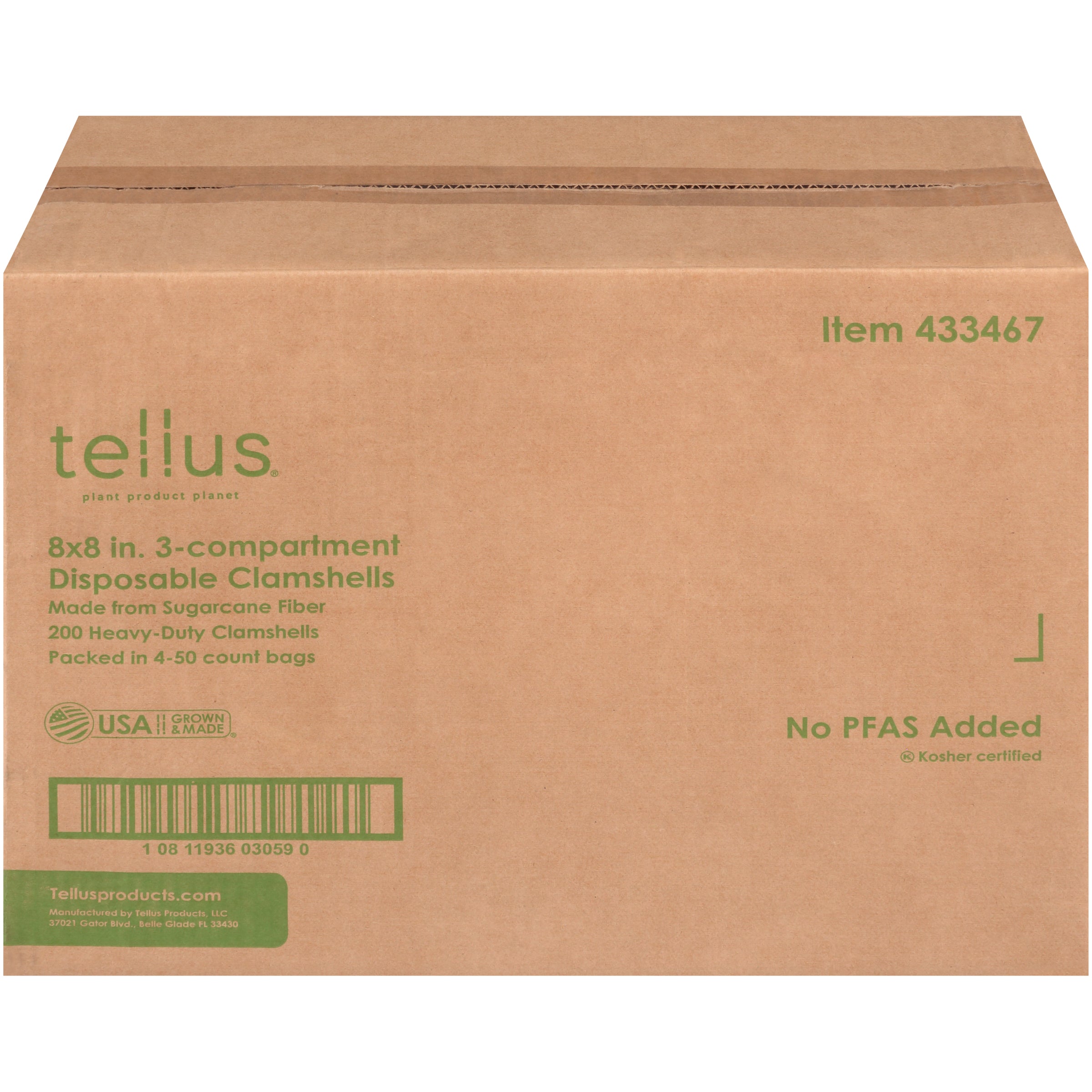 8" Square Compartment Clamshell No PFAS Added 50 Each - 4 Per Case.