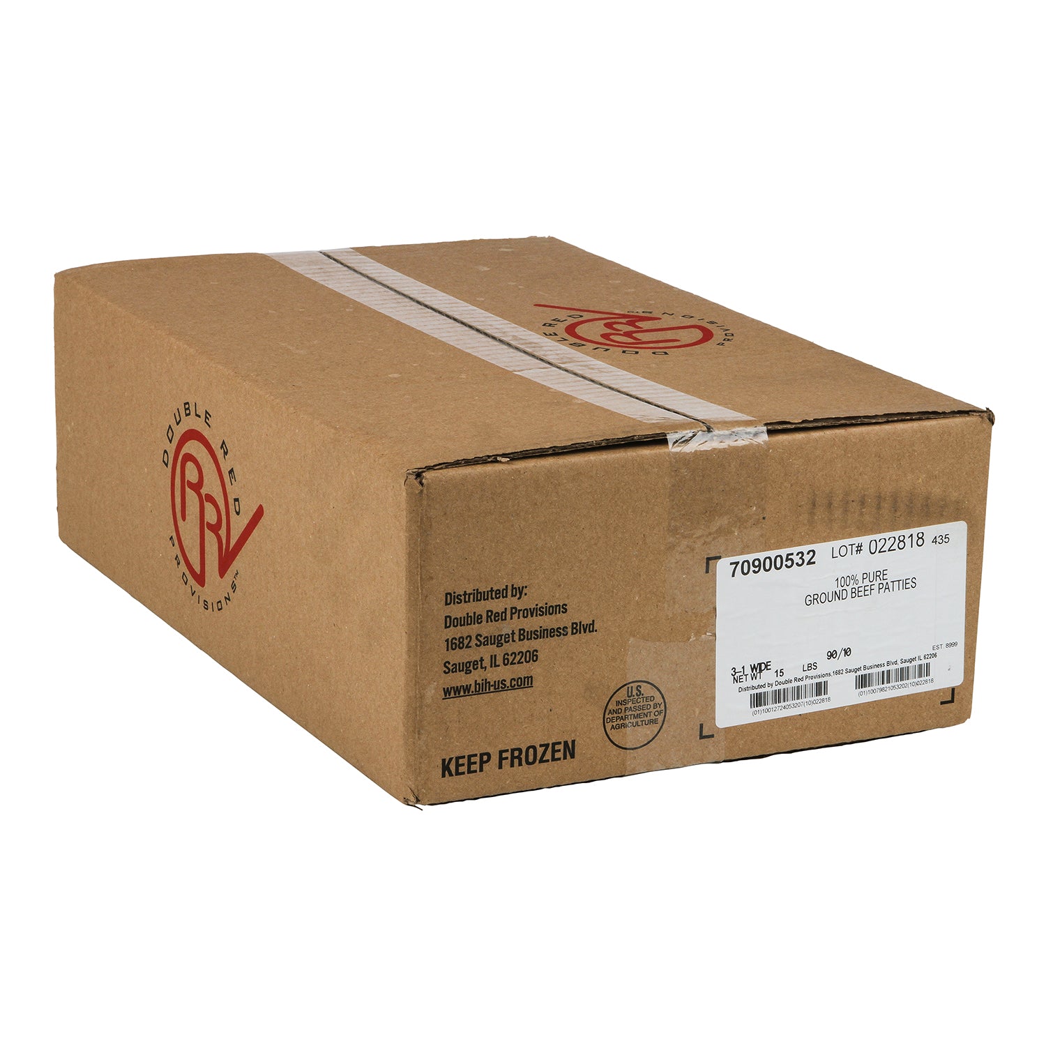 Double Red Provisions Frozen Beef Patties Ground 5.33 Ounce Size - 45 Per Case.
