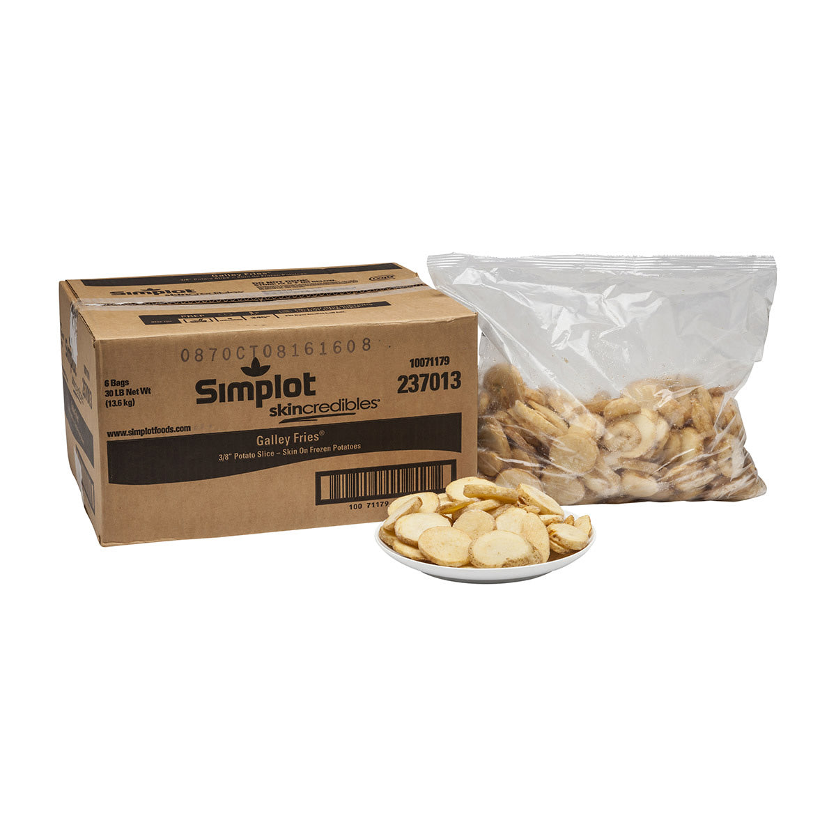 Simplot Skincredibles 8 Inch Galley Cut Potatoslices Skin On 5 Pound Each - 6 Per Case.