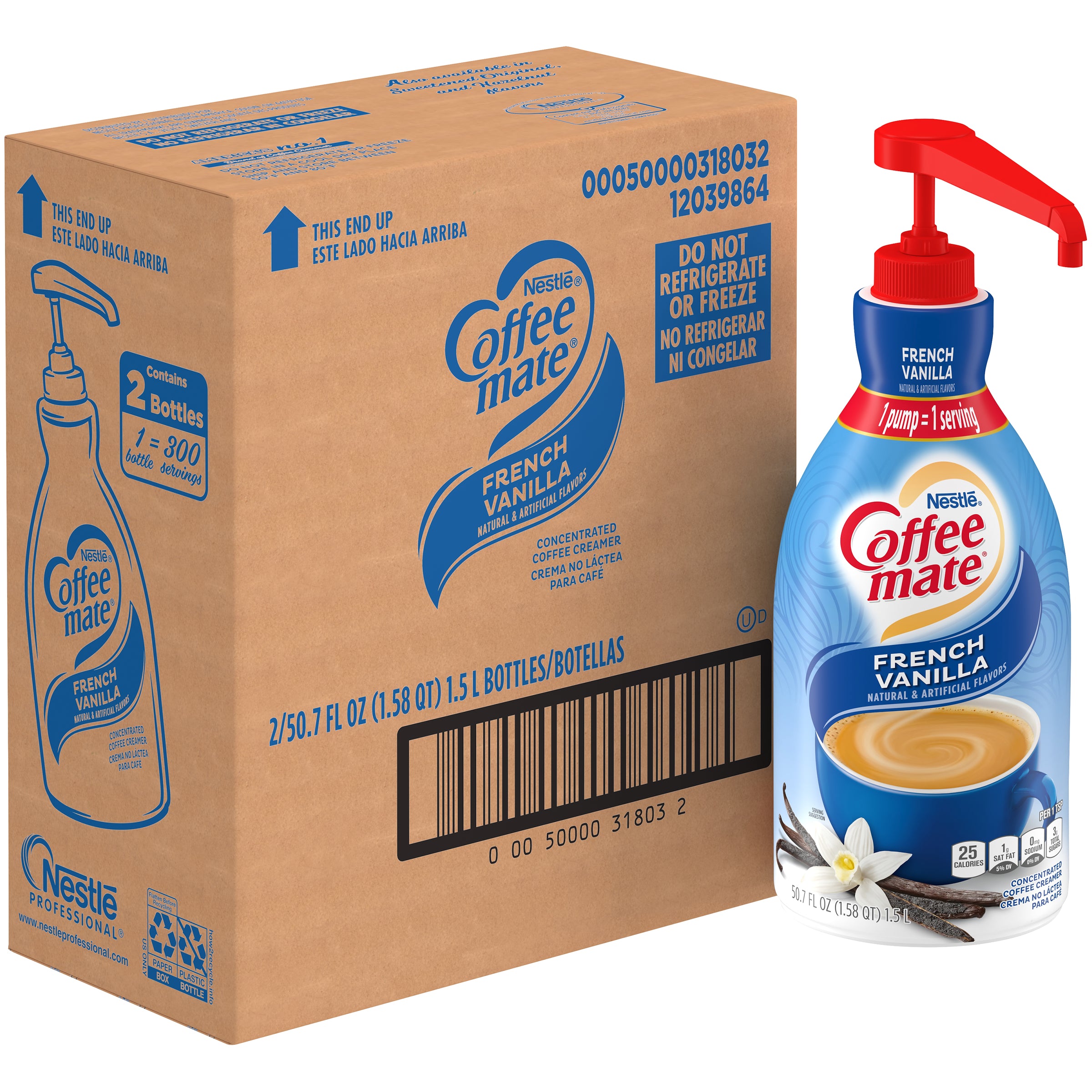 Nestle Coffee Mate Coffee Creamer French Vanilla Liquid Concentrate Pump Bottle 1.58 Qt - 2 Per Case.