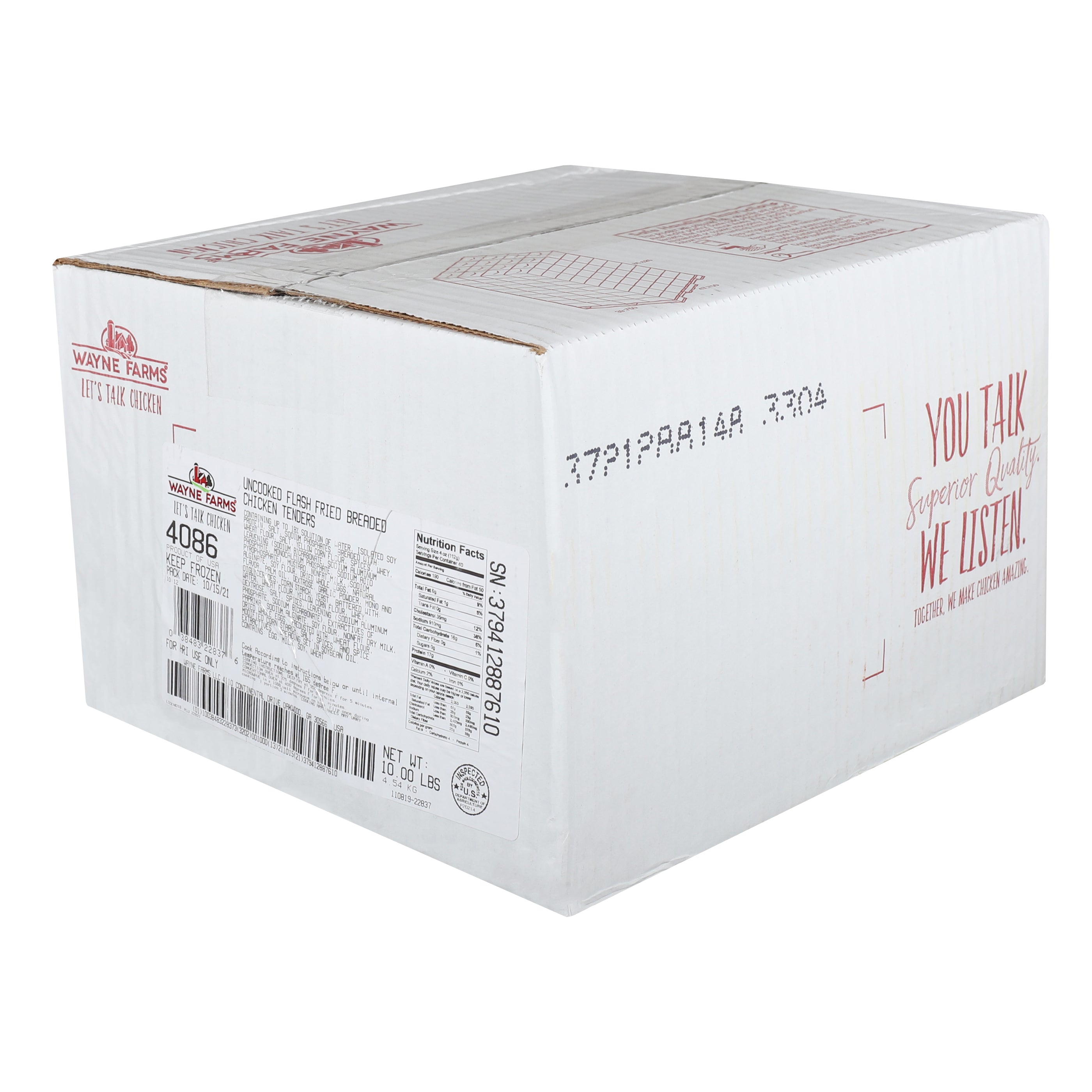 Wayne Farms Par Fried 2 Flat Breaded Chicken Tenders 5 Pound Each - 2 Per Case.