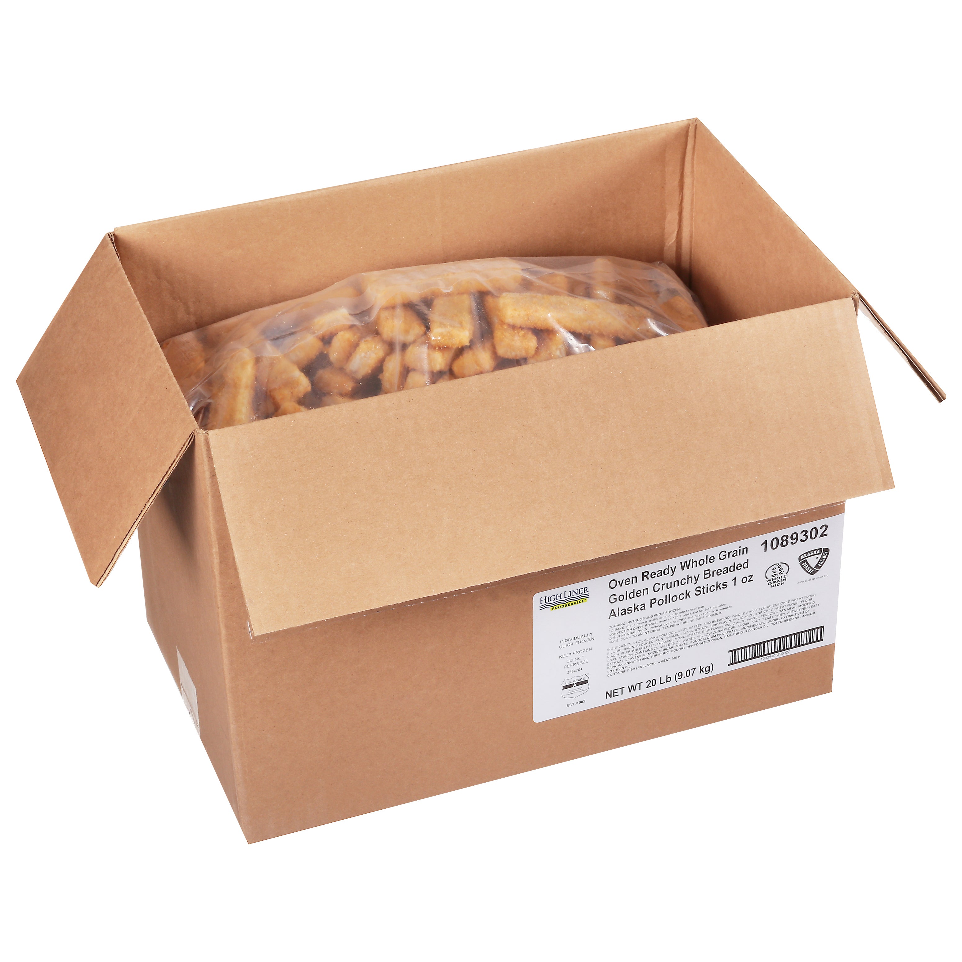 Oven Ready Whole Grain Golden Crunchybreaded Alaska Pollock Sticks Msc 5 Pound Each - 4 Per Case.