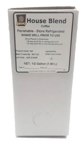 Javo Beverage House Blend Bag In Box 0.5 Gallon - 2 Per Case.