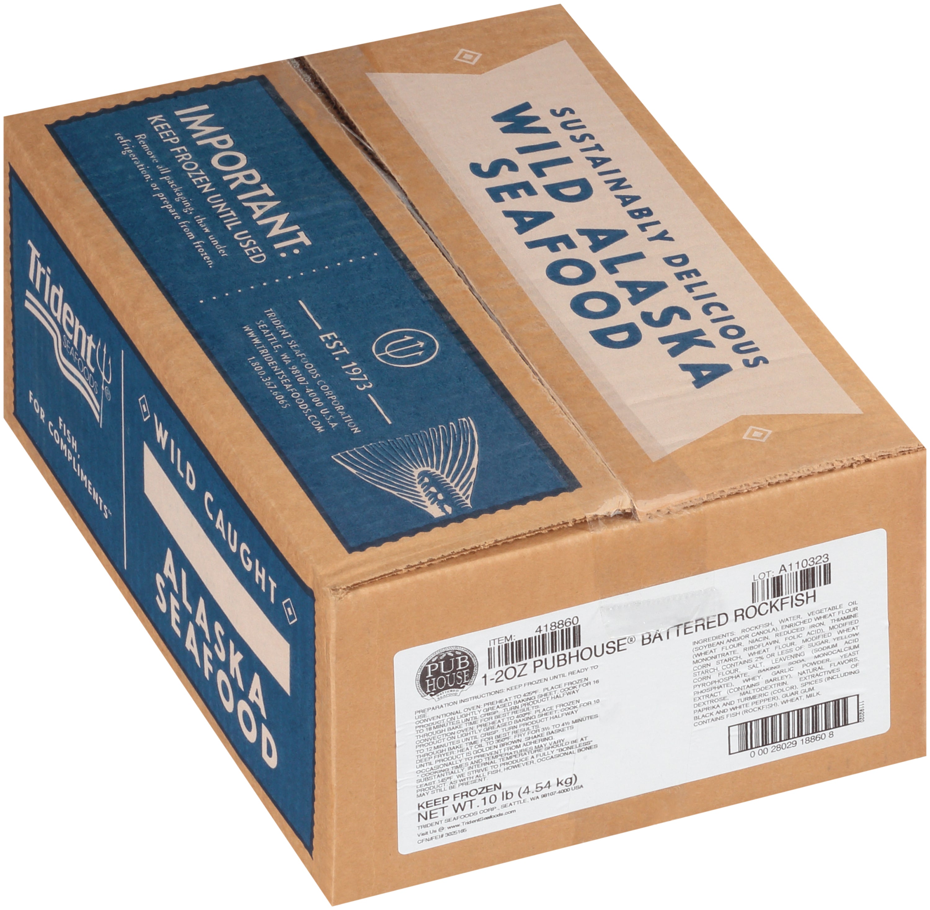 Trident Seafood Pubhouse 1-2 Ounce Battered Portion Frozen Rockfish 10 Pound Each - 1 Per Case.