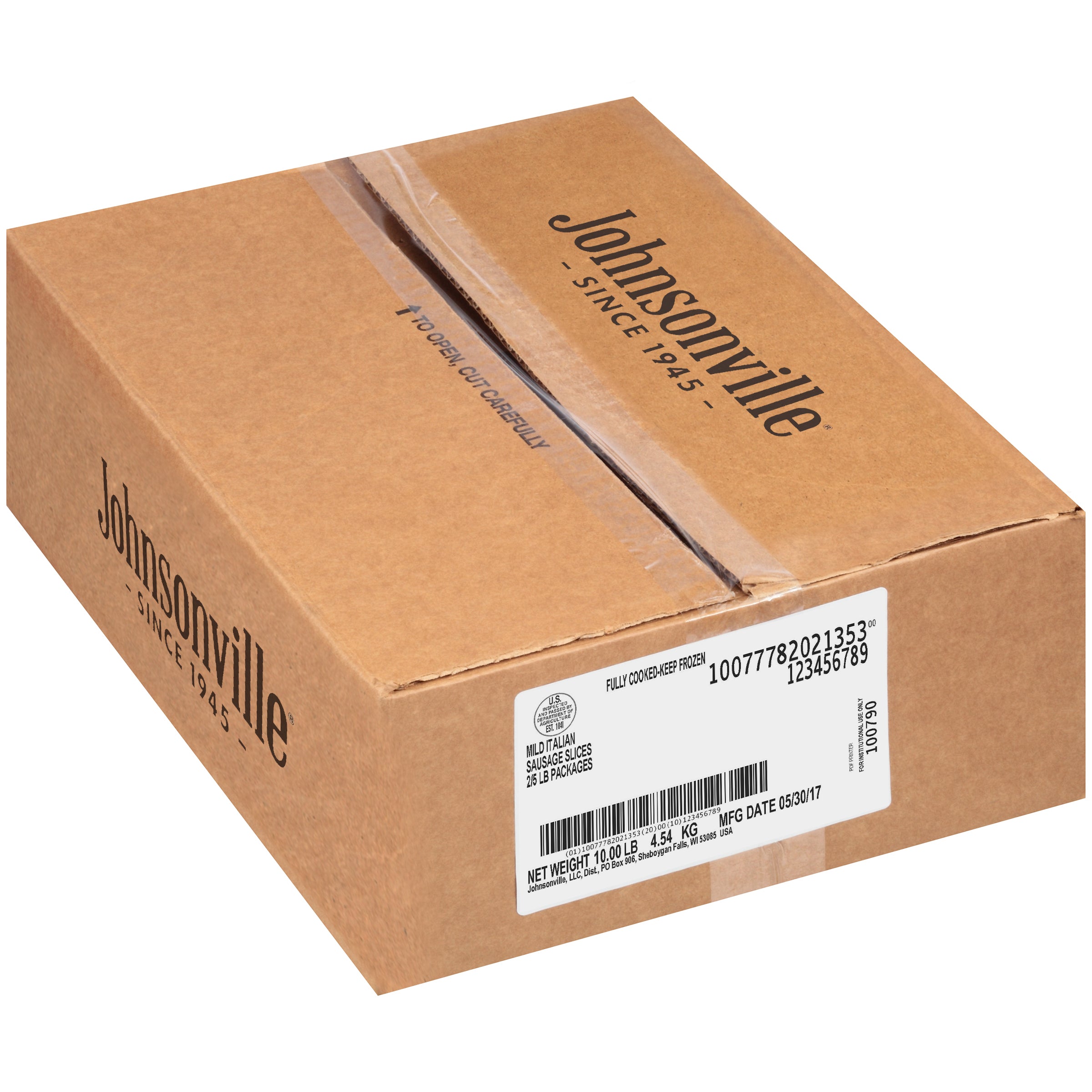 Johnsonville Cooked Skinless Italian Pork Sausage 4" Bias Slices Food 5 Pound Each - 2 Per Case.