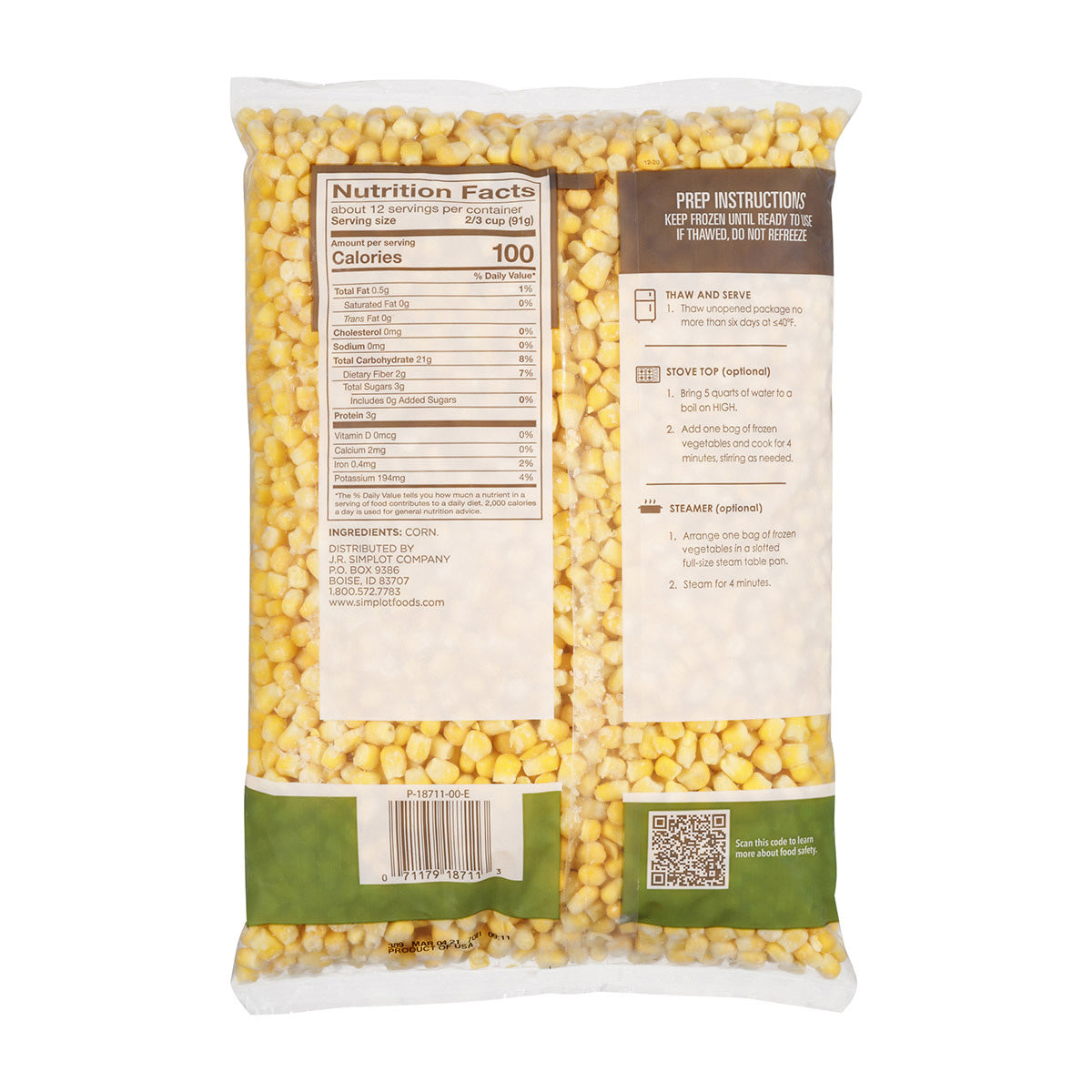 Simplot Simple Goodness Classic Vegetables Cut Corn Golden Jubilee 2.5 Pound Each - 12 Per Case.