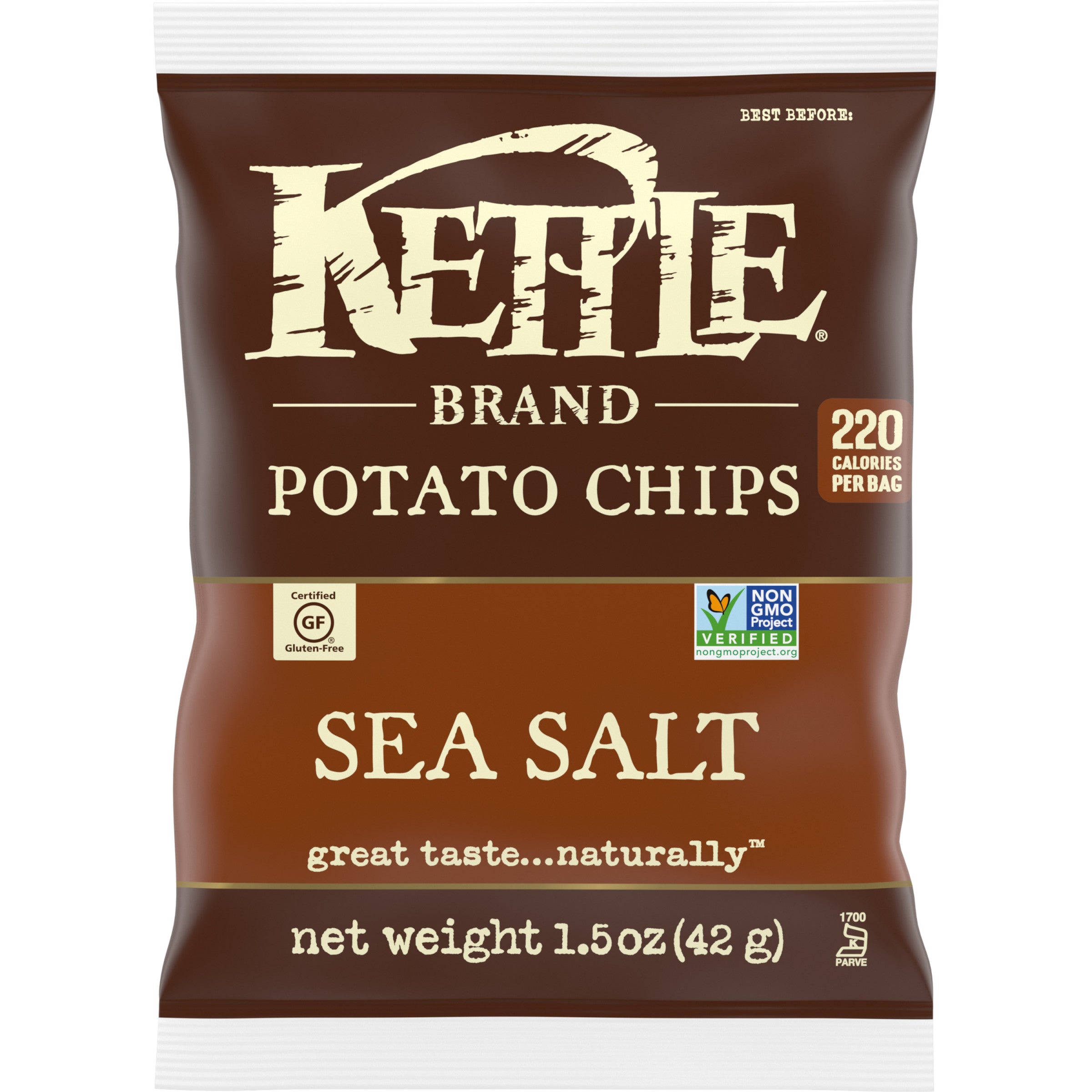 Kettle Brand Potato Chips Sea Salt Kettle Chips Snack Bag 1.5 Ounce Size - 24 Per Case.