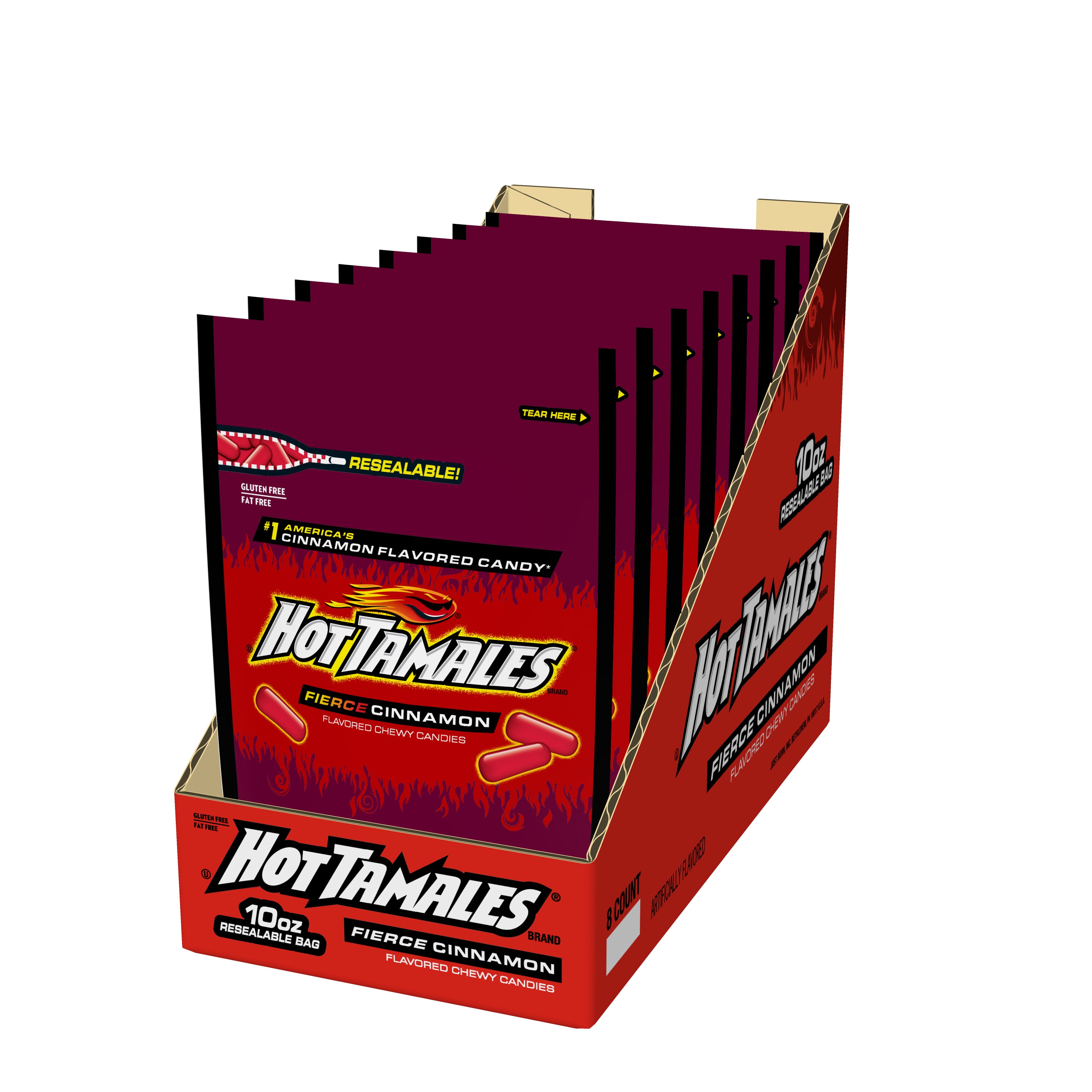 Hot Tamales® Fierce Cinnamon Stand Up 10 Ounce Size - 8 Per Case.
