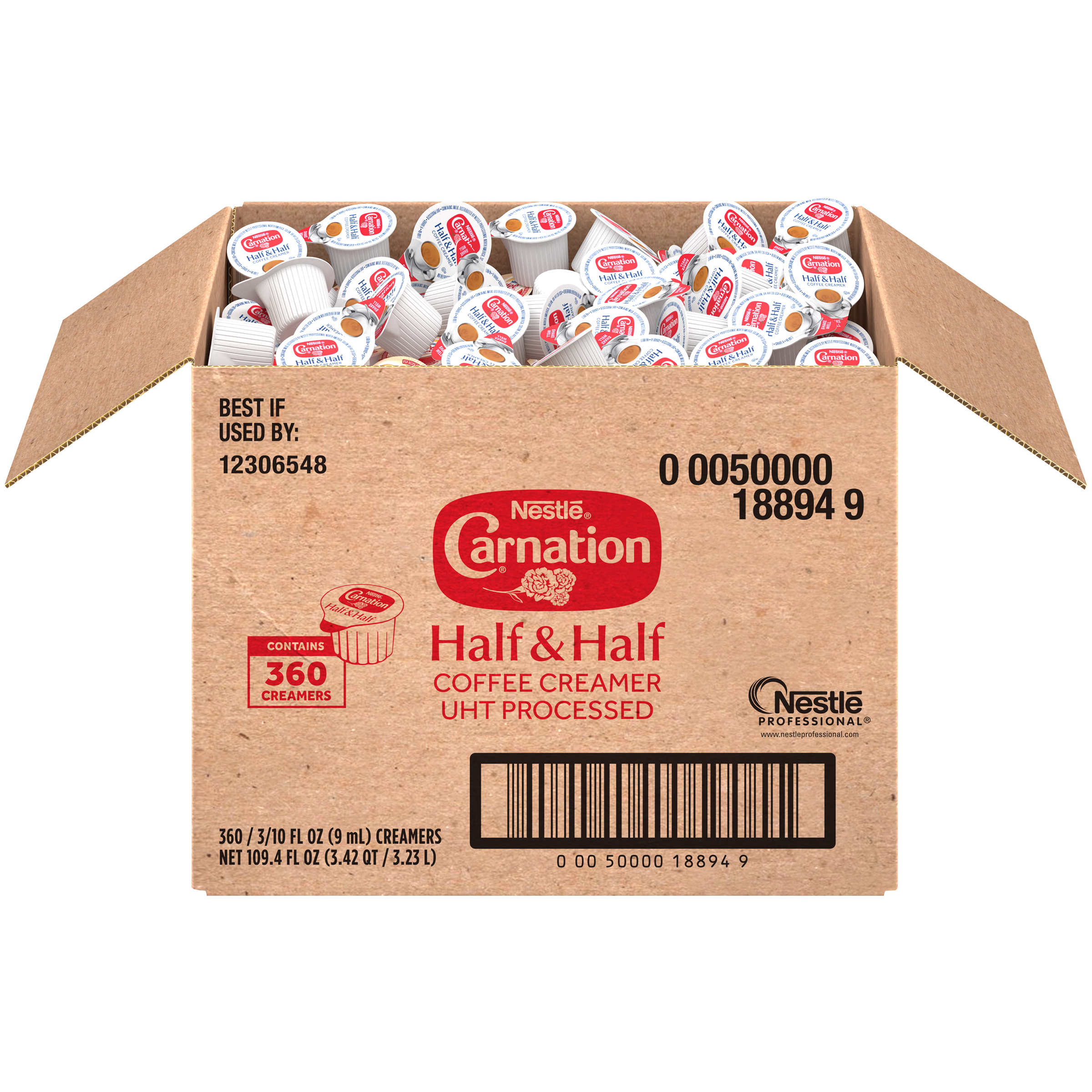 Nestle Carnation Coffee Creamer Half And Half Liquid Creamer Singles FlBox Of 0.303 Fluid Ounce - 360 Per Case.