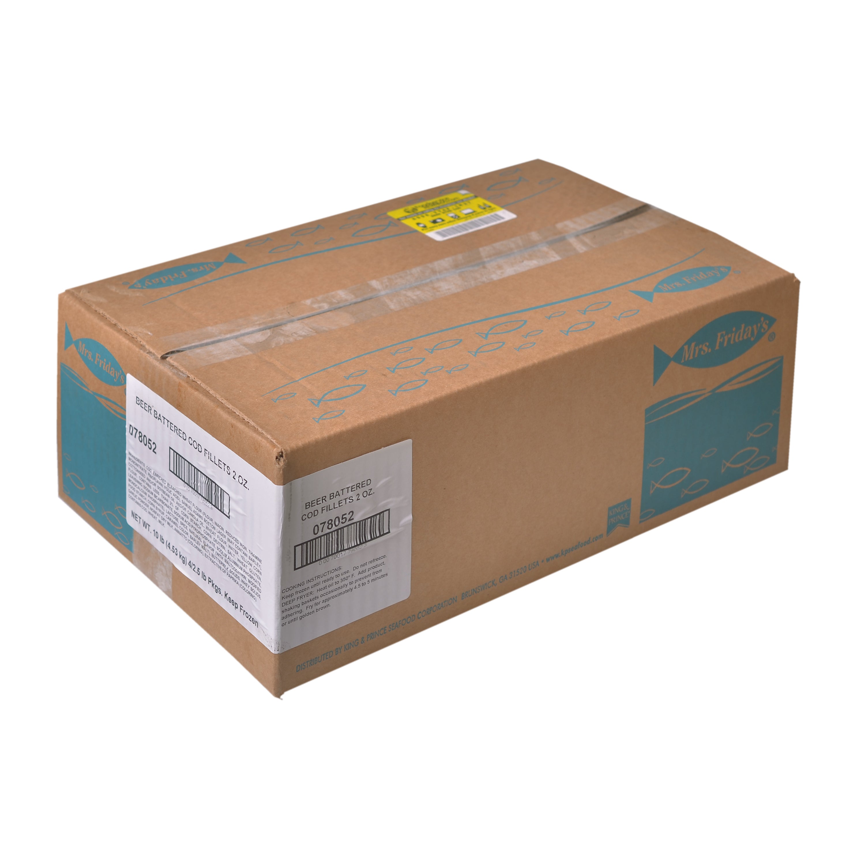 Mrs. Friday's Beer Bat Cod Fillets Appx 2.5 Pound Each - 4 Per Case.