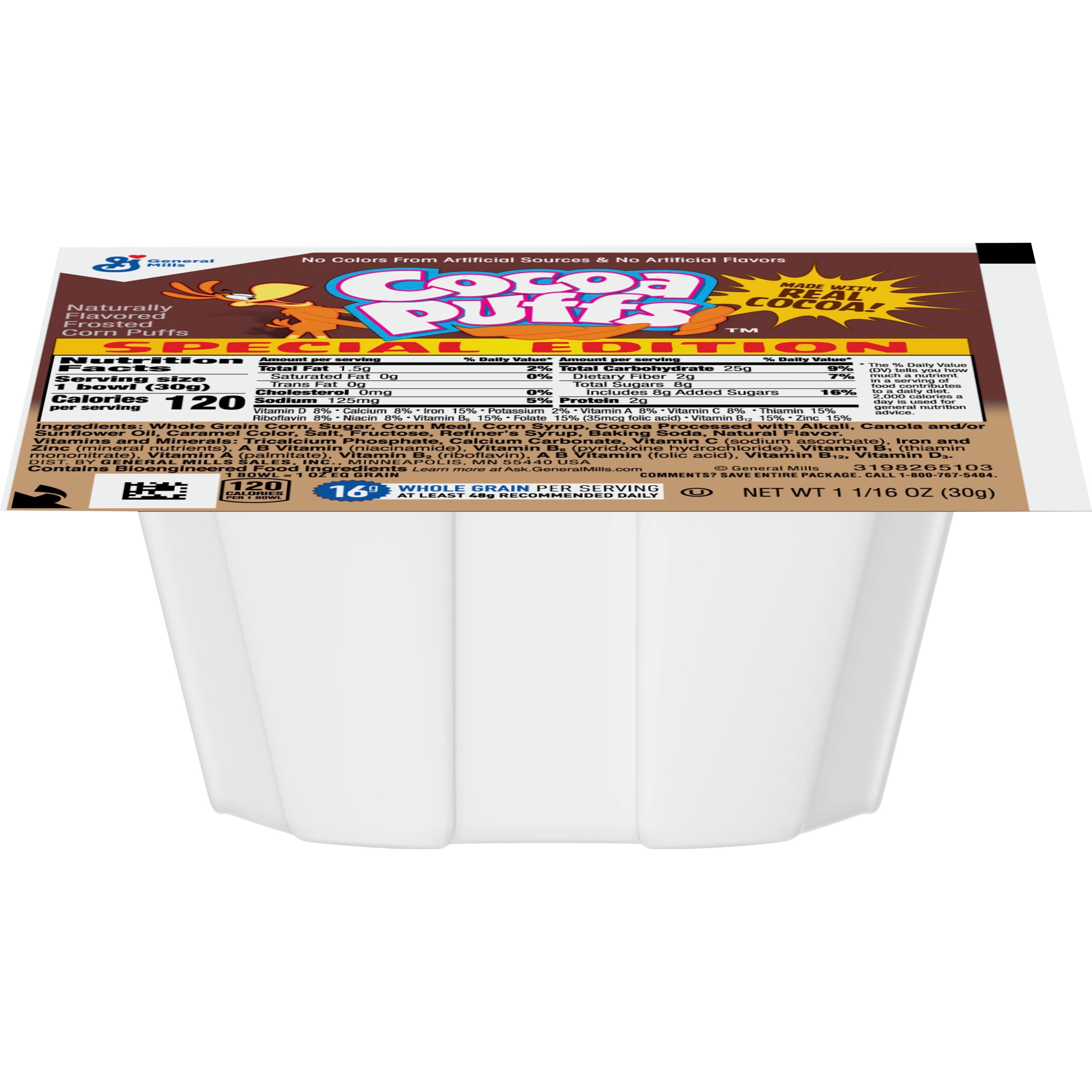 Cocoa Puffs™ Cereal Less Sugar Single Serve Bowlpak 1.06 Ounce Size - 96 Per Case.