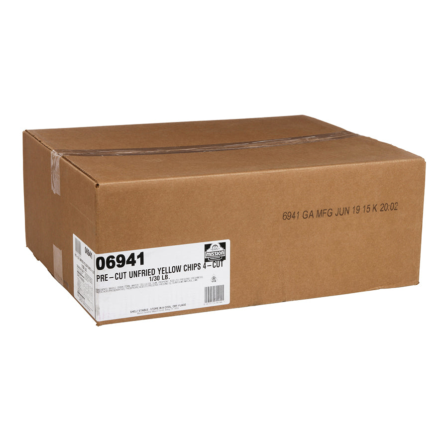 Mission Pre-Cut Unfried Yellow Chips Cut 30 Pound Each - 1 Per Case.