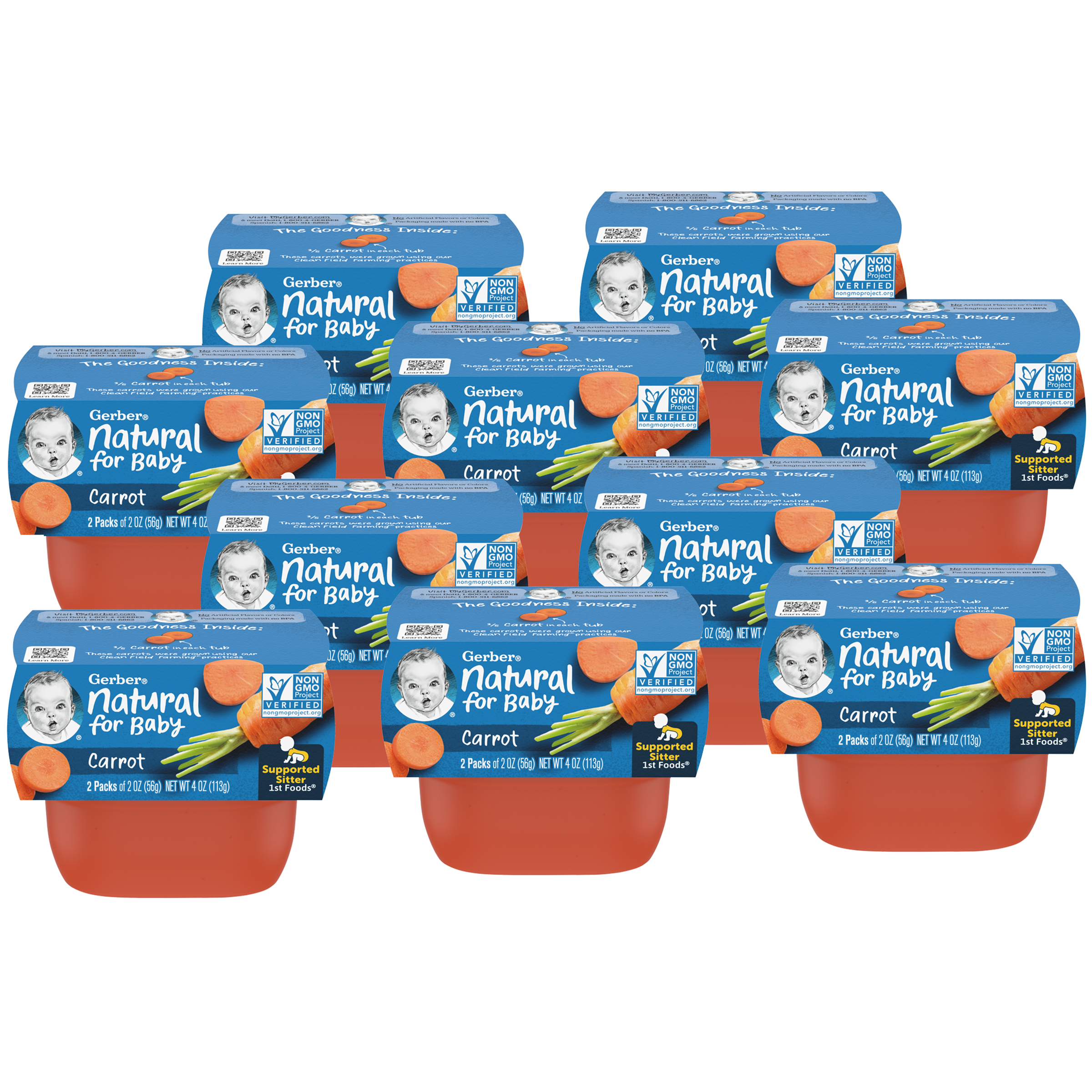 (2 Pack of 2 Oz) Gerber 1st Foods Carrot Baby Food 4 Ounce Size - 8 Per Case.